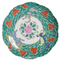Unique Antique Meiji Period Plate Green and Pink Japan ca by Aoki Kyodai-Shokai