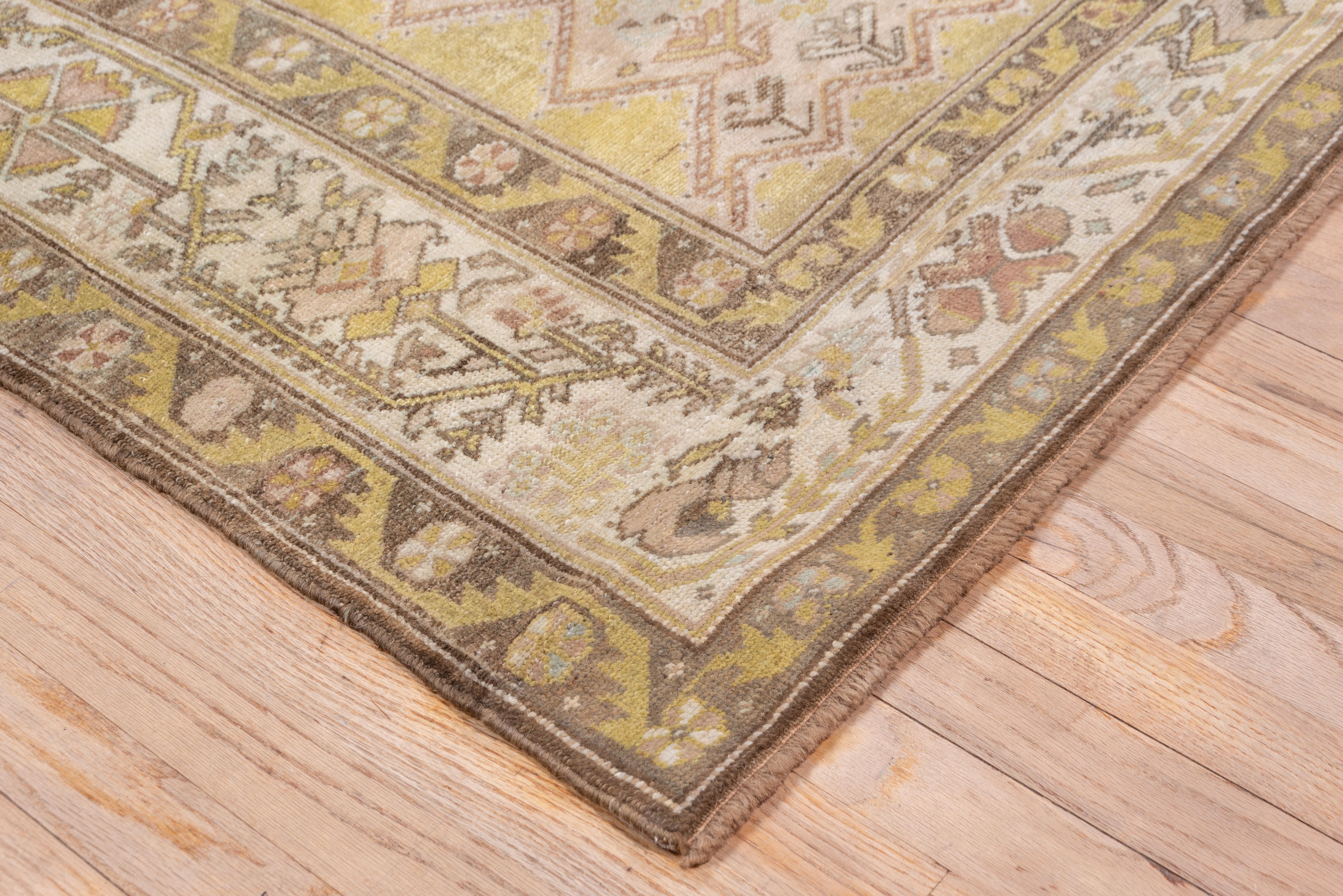 Tribal Unique Antique Northwest Persian Gallery Rug, Lime Green Boxed Floral Field For Sale