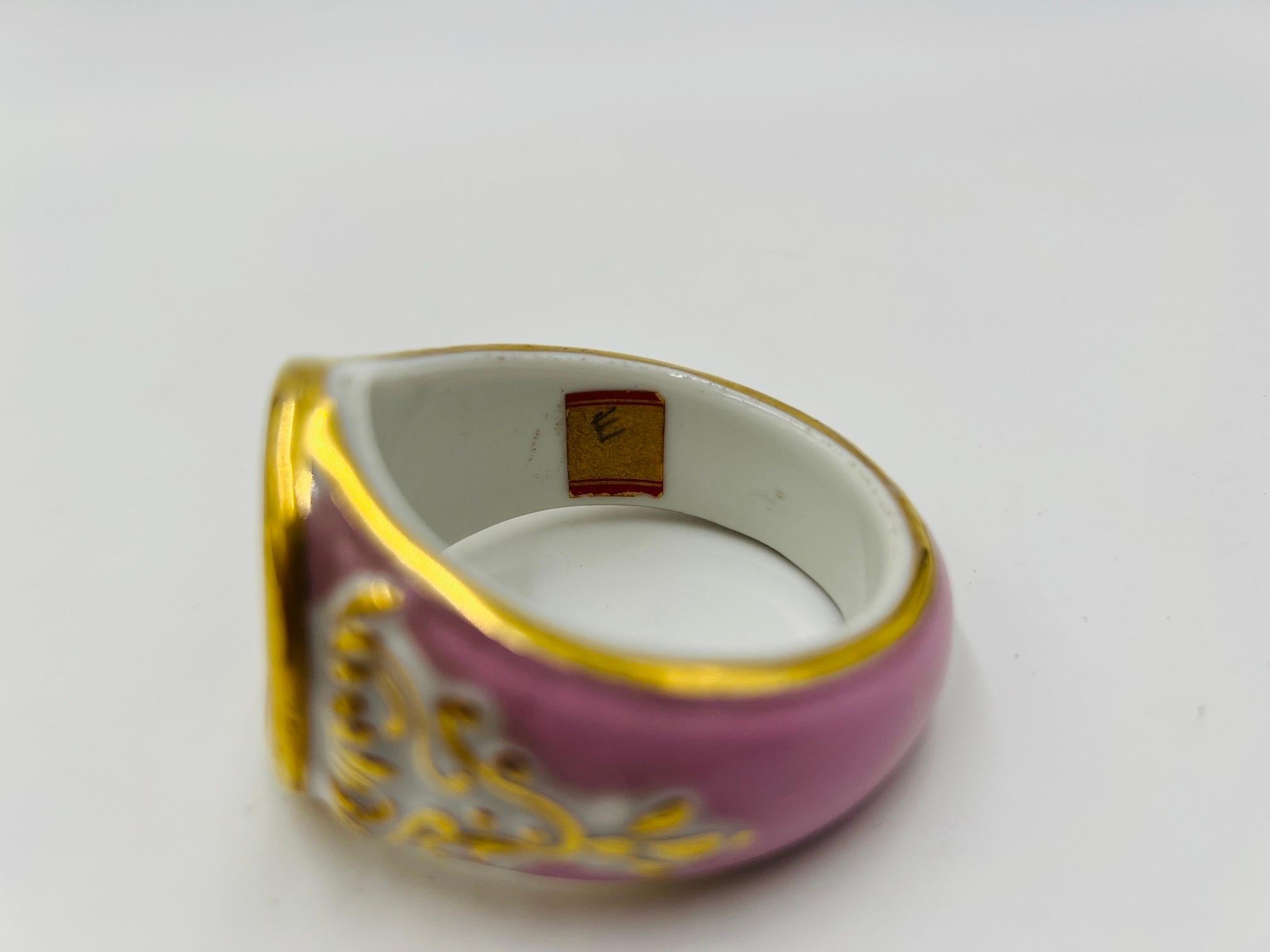 19th Century Unique Antique Old Paris Porcelain “W” Napkin Ring For Sale