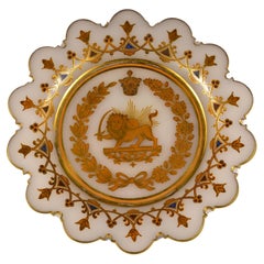 Unique antique plate made of white opaline glass 19-20 century Iranian Lion-Sun