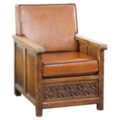 Unique Antique reupholstered sheepskin armchair with nice detailed woodwork