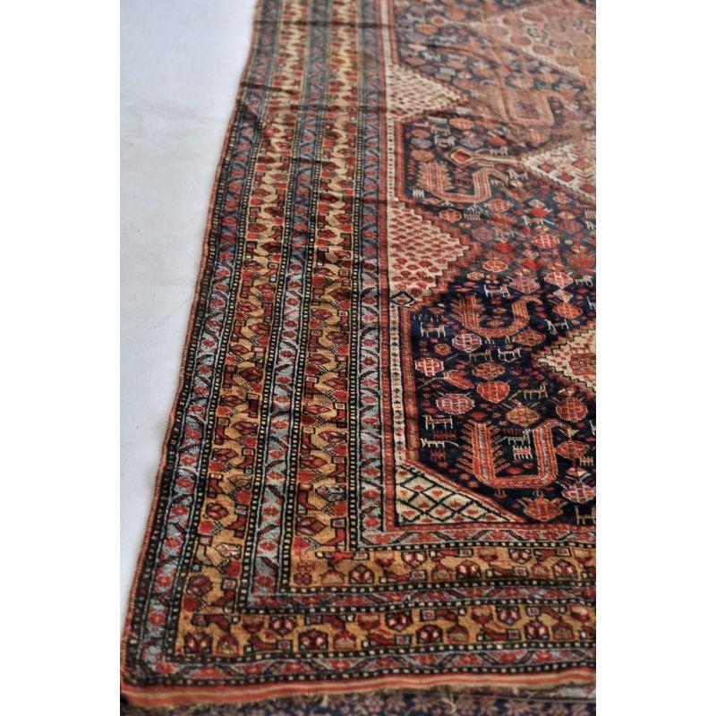 Hand-Knotted Unique Antique Runner Kelleh Southwest Qashqai Shiraz Khamseh Rug For Sale