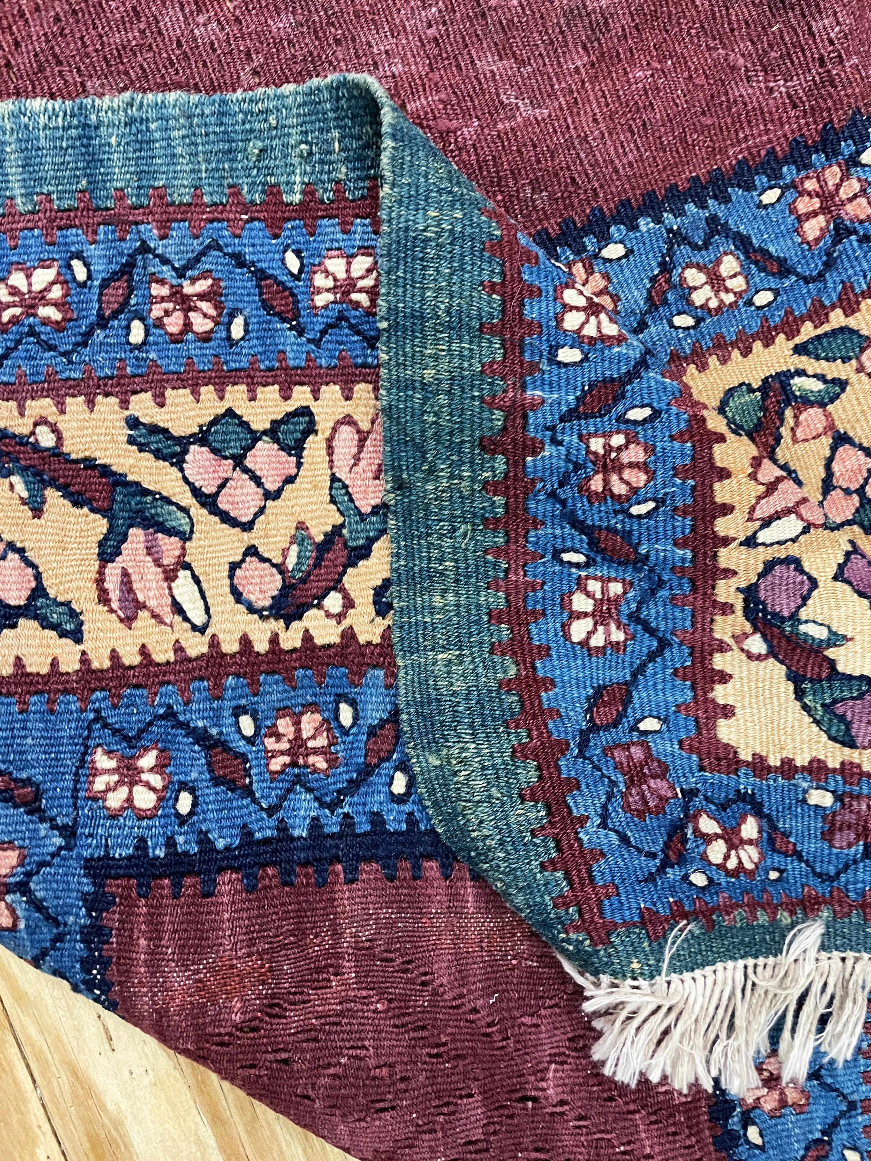 Wool  Antique Persian Senneh Kilim, Unique For Sale