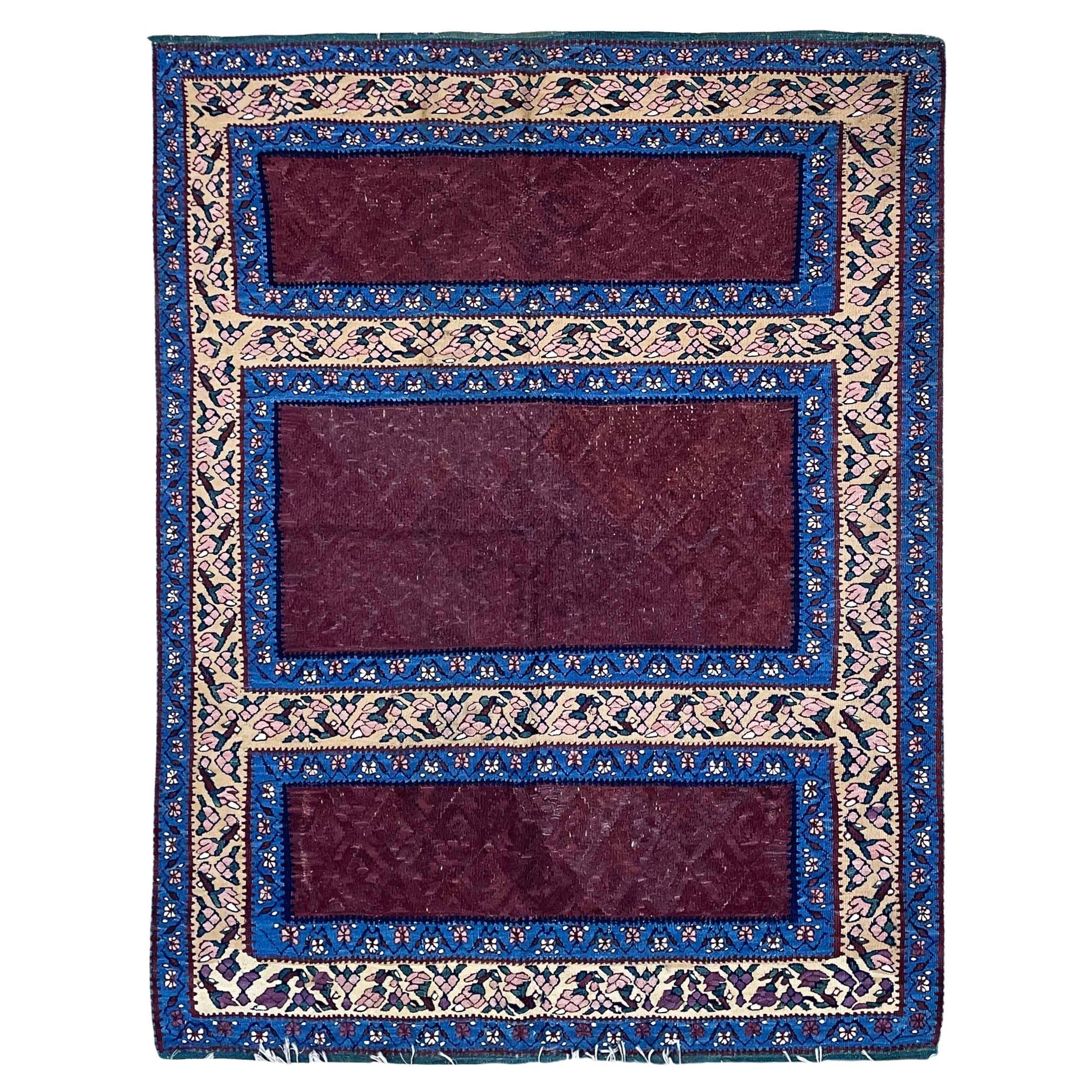  Antique Persian Senneh Kilim, Unique For Sale