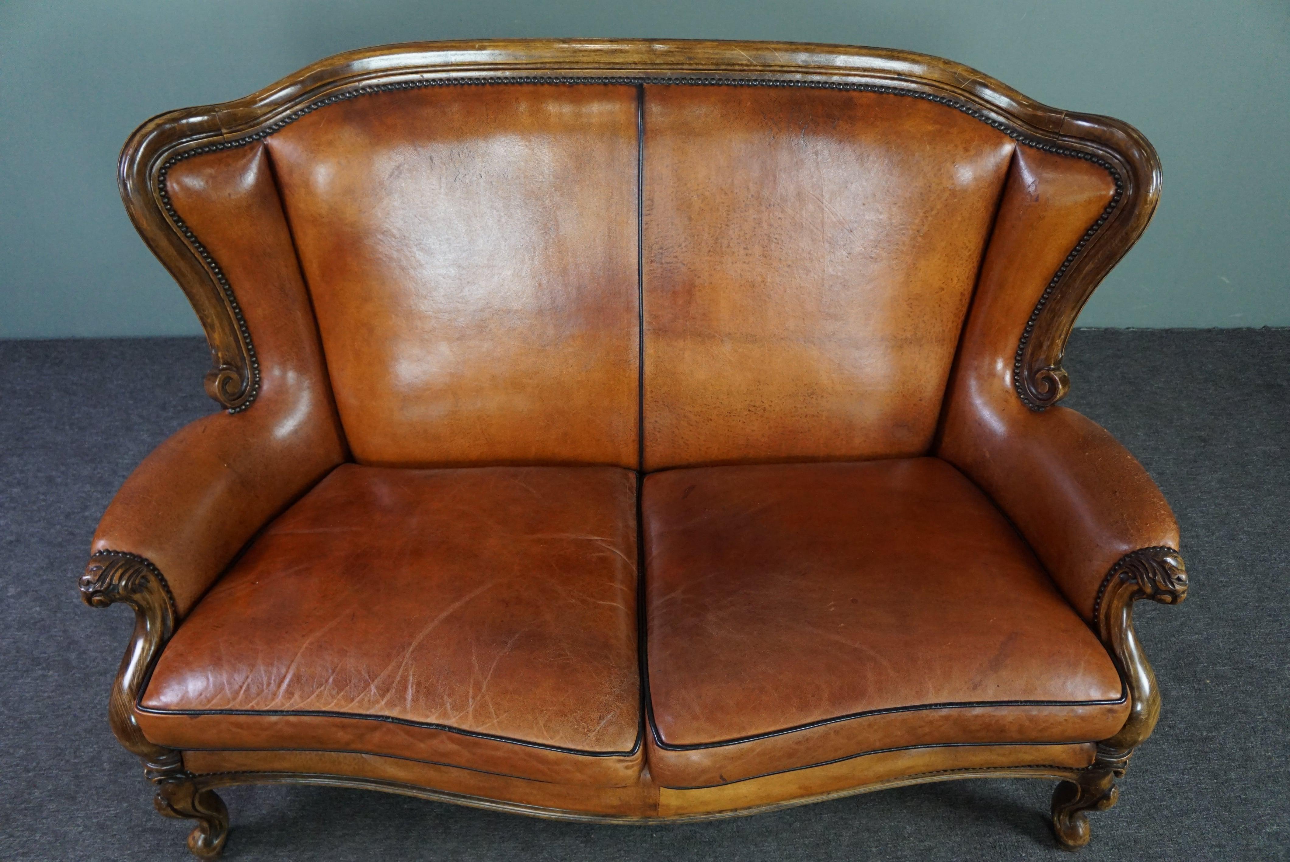 Hand-Crafted Unique antique sheepskin Queen Anne 2 seater sofa/sofa For Sale