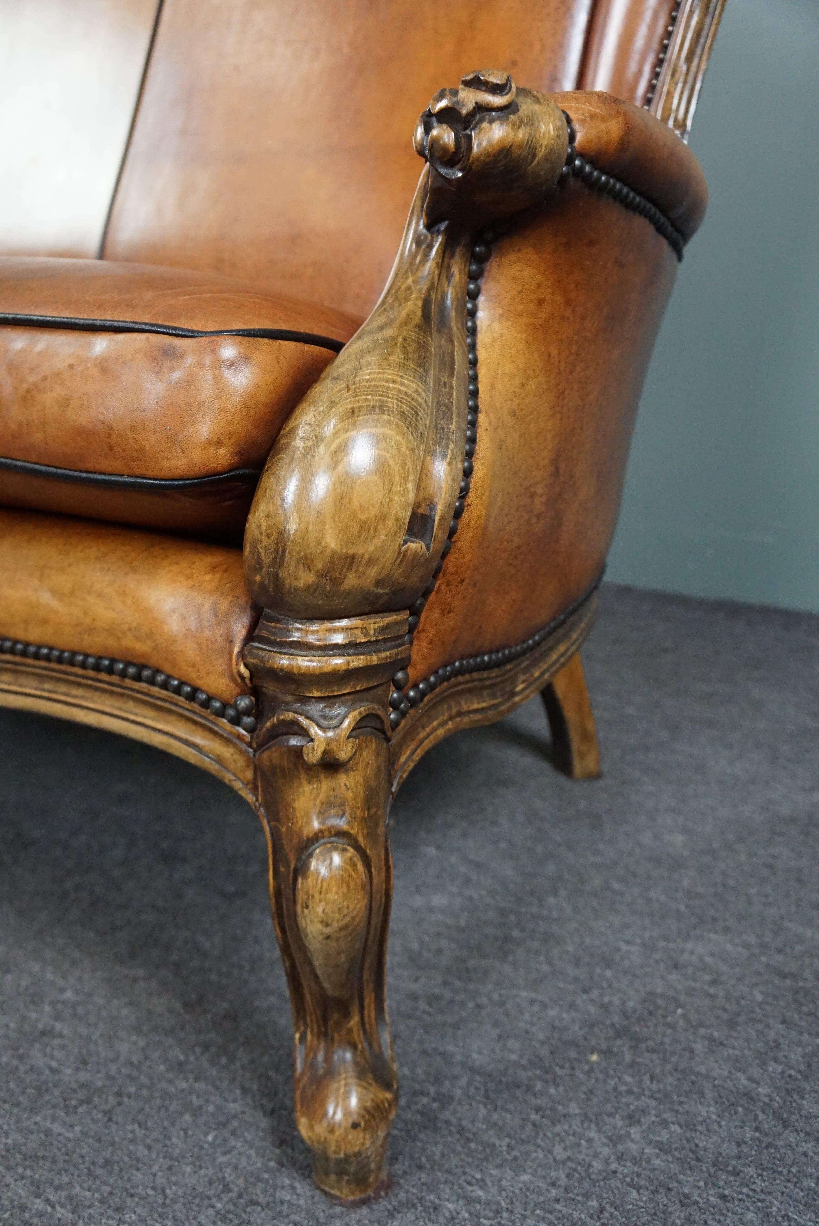 Leather Unique antique sheepskin Queen Anne 2 seater sofa/sofa For Sale