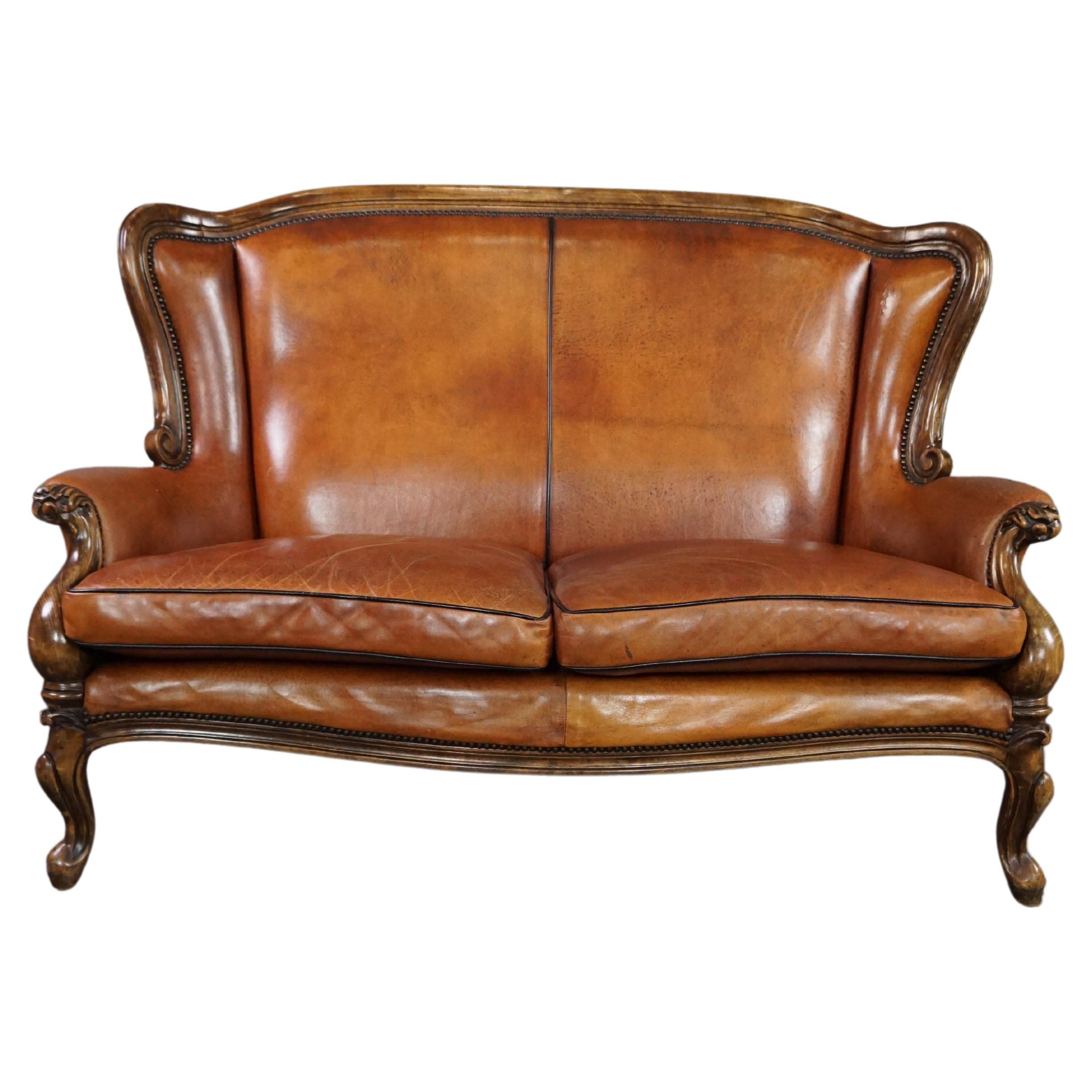 Unique antique sheepskin Queen Anne 2 seater sofa/sofa For Sale