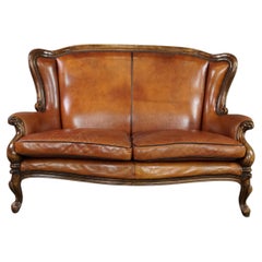 Einzigartiges antikes Queen Anne 2-Sitzer-Sofa/Sofa aus Schafsleder