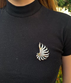 Unique Antique Silver Shell Shaped Brooch