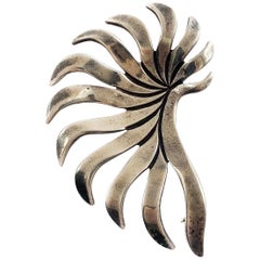 Unique Antique Silver Shell Shaped Brooch