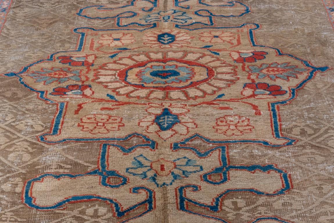 Unique Antique Sultanabad Rug with Rust Field and Blue Details, Circa 1900's For Sale 3