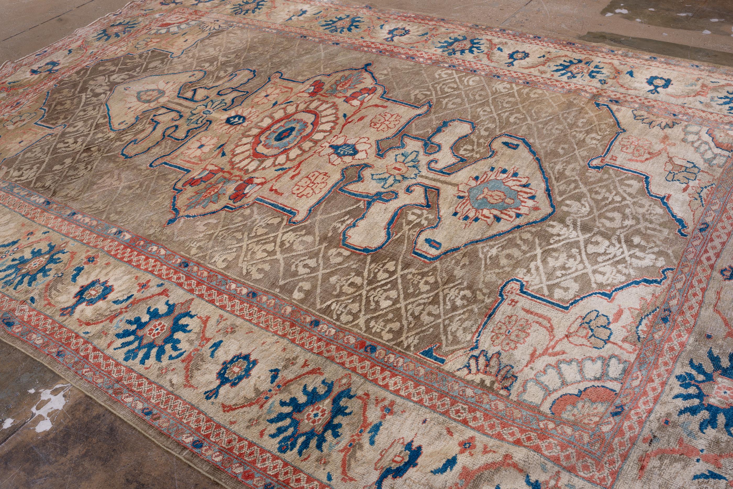 Unique Antique Sultanabad Rug with Rust Field and Blue Details, Circa 1900's For Sale 1