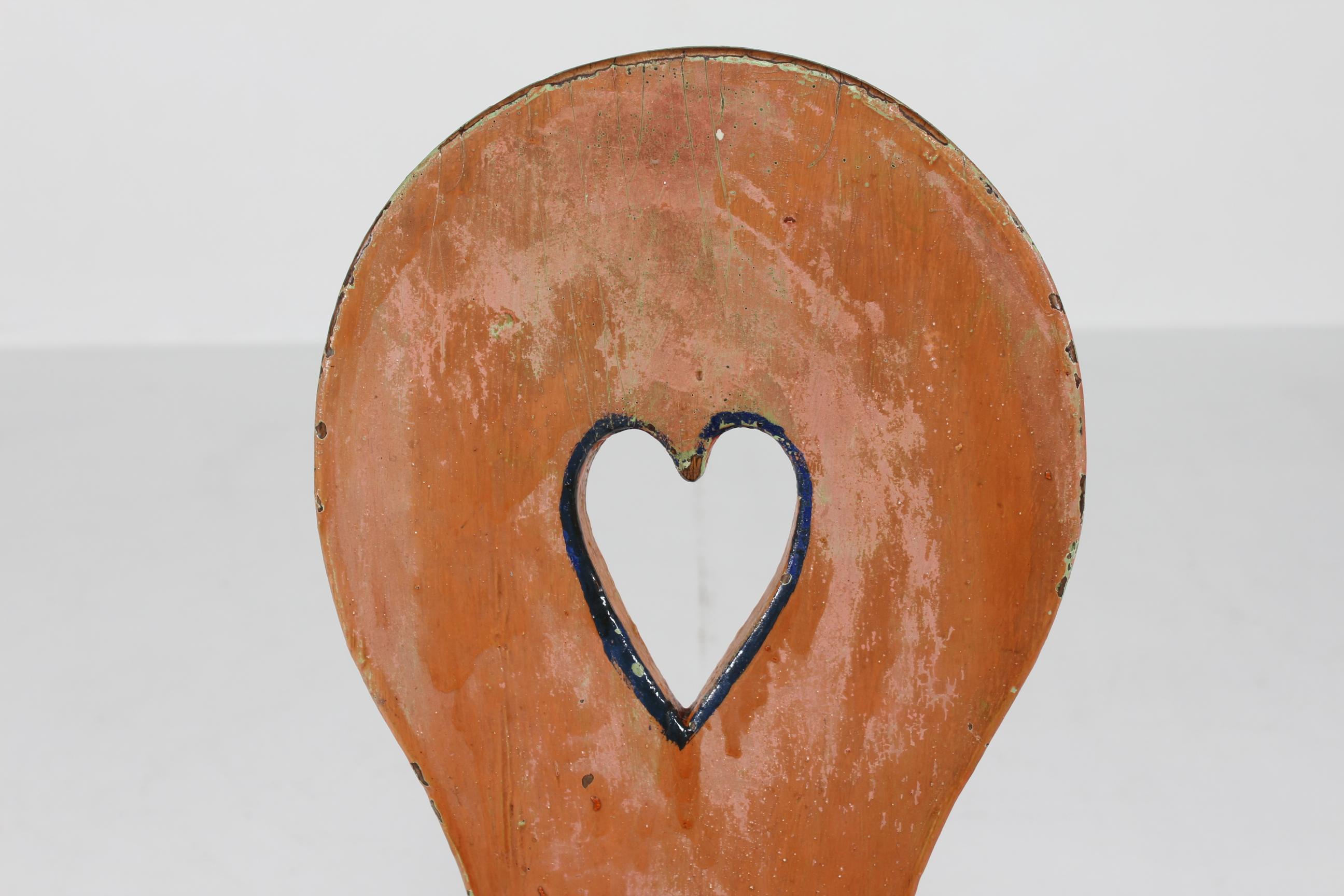 Country Unique Antique Swedish 3-legged Chair with Cut out Heart on Backrest 1850s