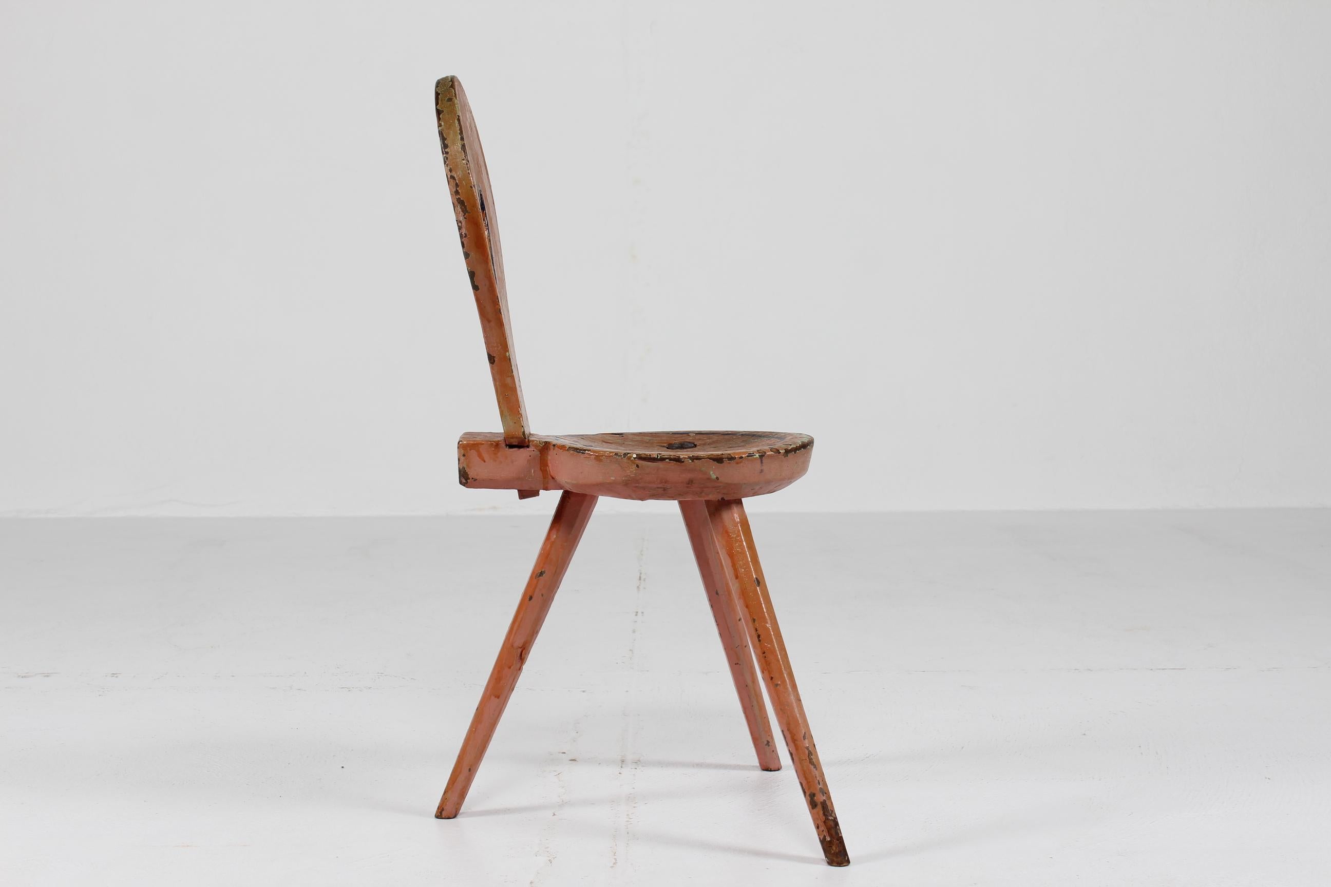 Wood Unique Antique Swedish 3-legged Chair with Cut out Heart on Backrest 1850s