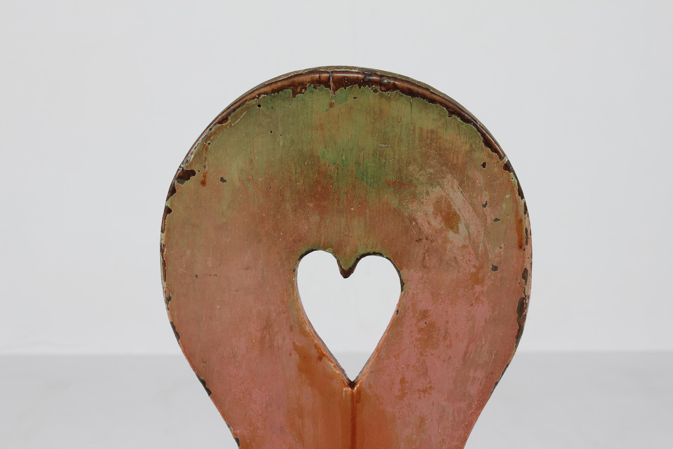 Unique Antique Swedish 3-legged Chair with Cut out Heart on Backrest 1850s 1