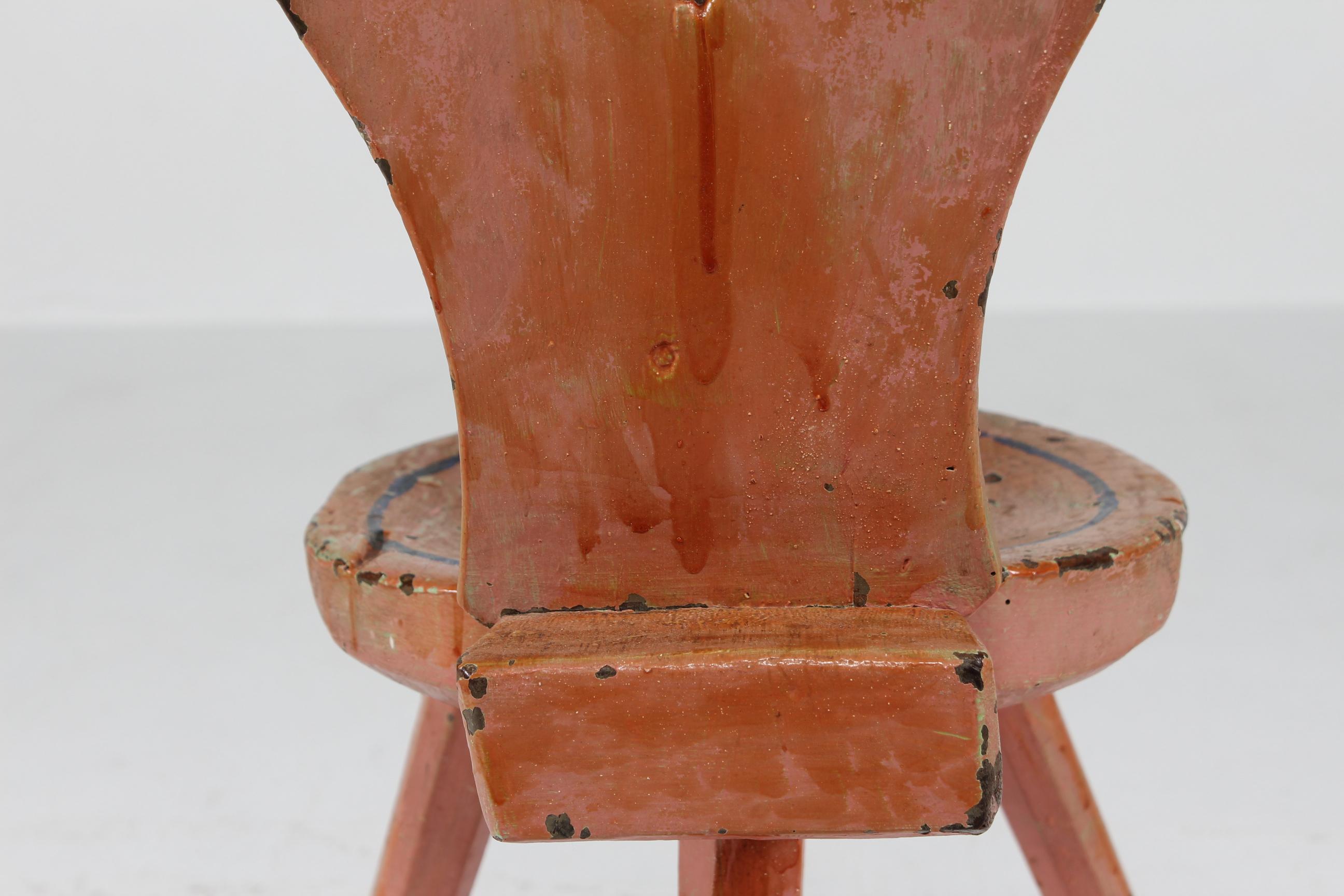 Unique Antique Swedish 3-legged Chair with Cut out Heart on Backrest 1850s 2