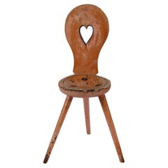 Unique Antique Swedish 3-legged Chair with Cut out Heart on Backrest 1850s
