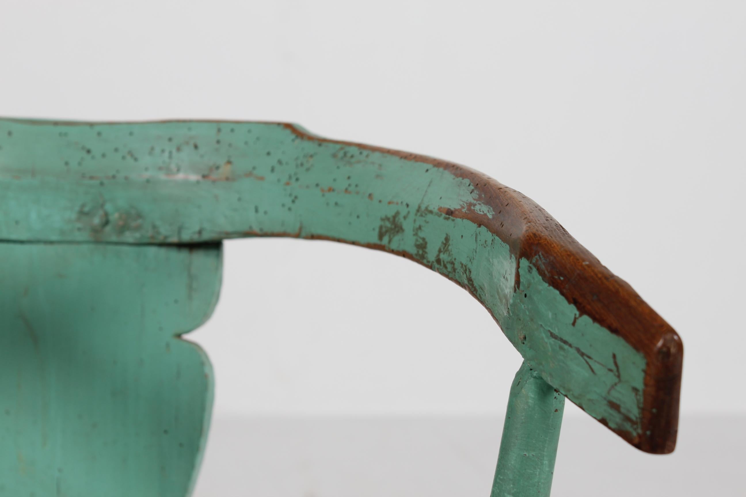 Sillón Sueco Antiguo Único de Madera Maciza con Pintura Verdigris Años 1850 en venta 5