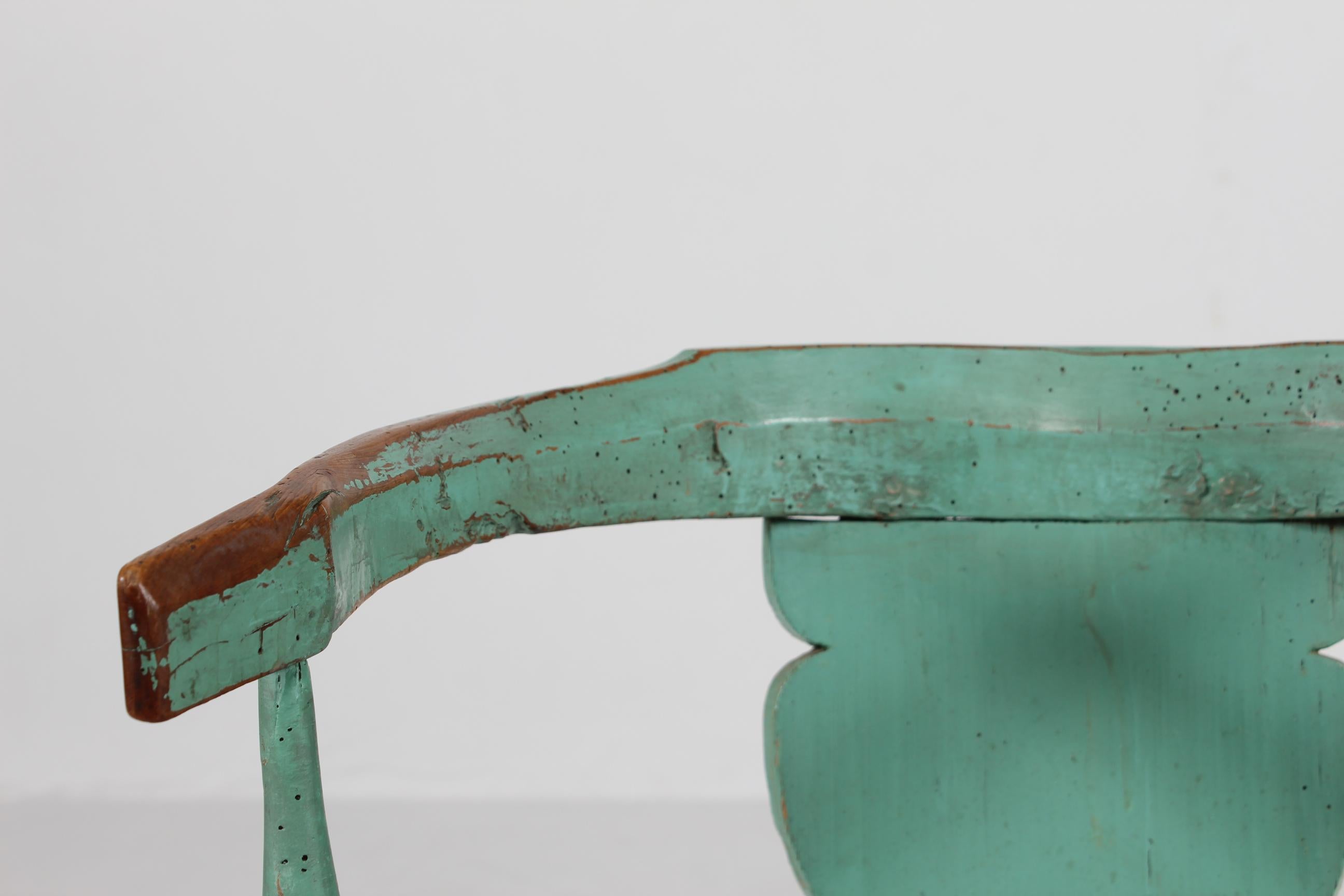Sillón Sueco Antiguo Único de Madera Maciza con Pintura Verdigris Años 1850 en venta 6