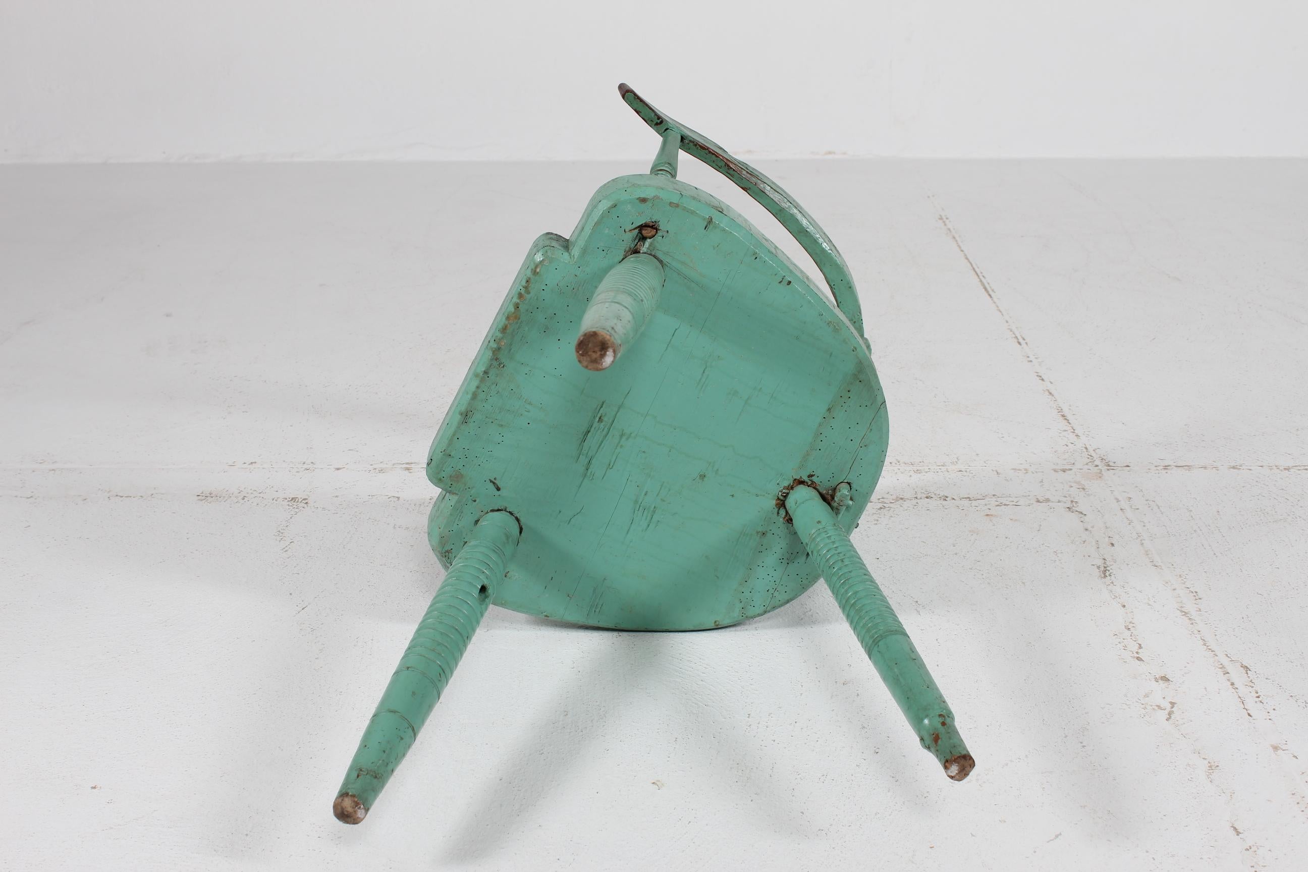Sillón Sueco Antiguo Único de Madera Maciza con Pintura Verdigris Años 1850 en venta 7