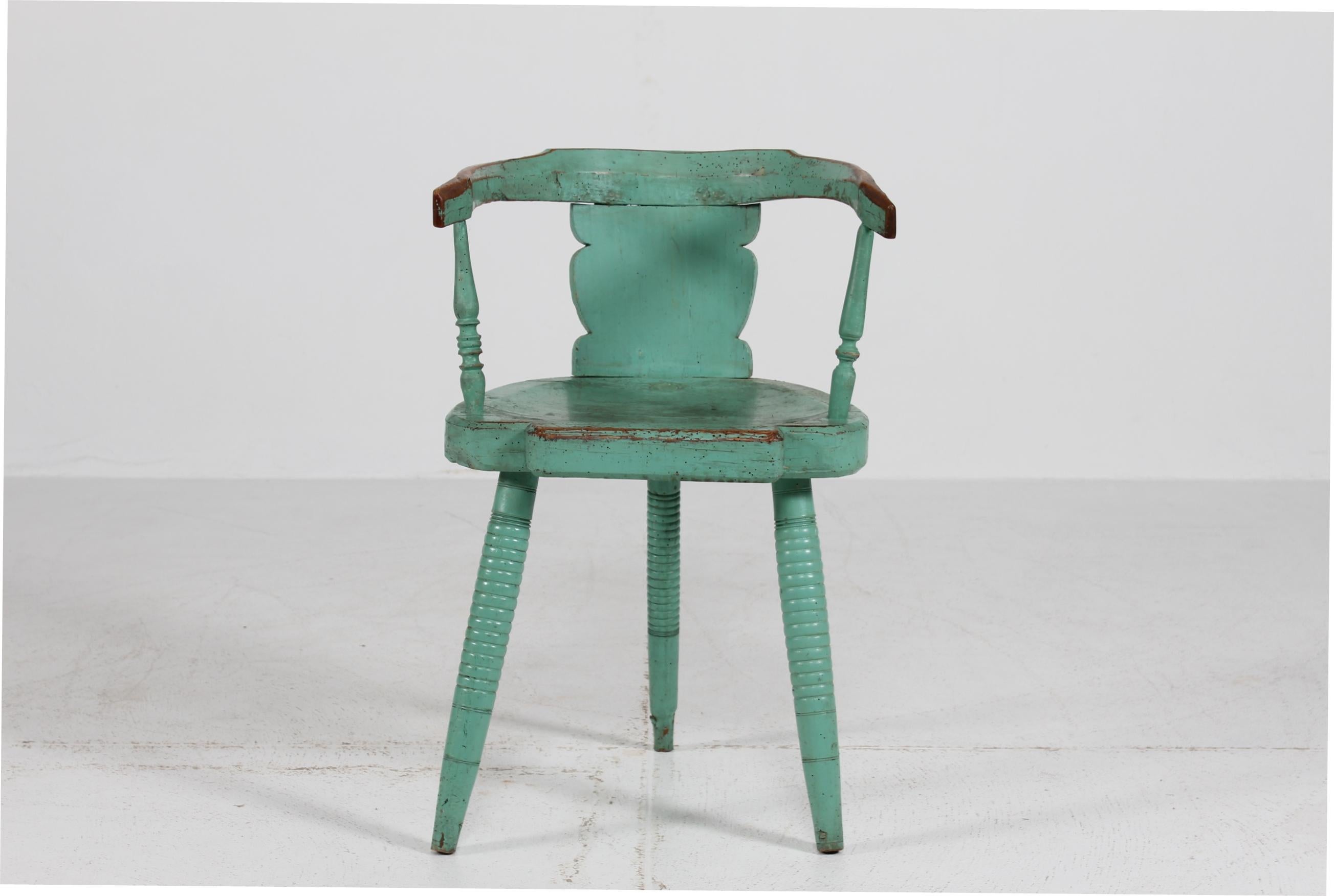 Sillón Sueco Antiguo Único de Madera Maciza con Pintura Verdigris Años 1850 en venta 8