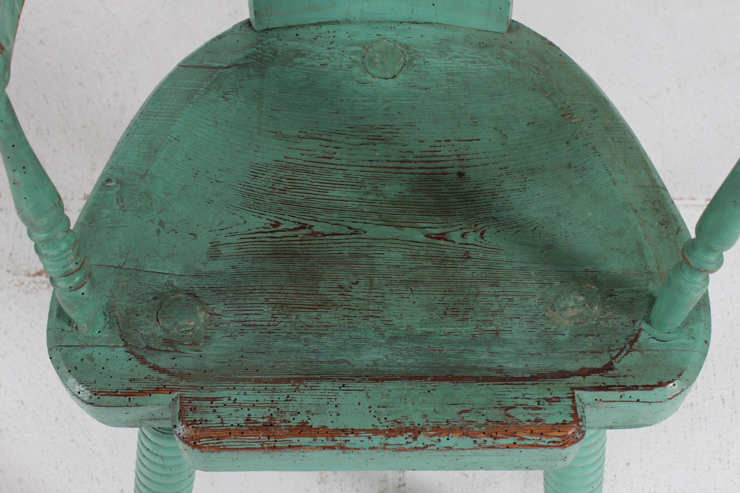 Sillón Sueco Antiguo Único de Madera Maciza con Pintura Verdigris Años 1850 en venta 9