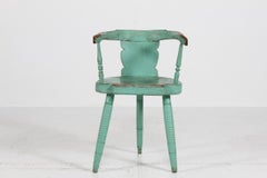 Unique Antique Swedish Arm Chair of Solid Wood with Verdigris Paint 1850s