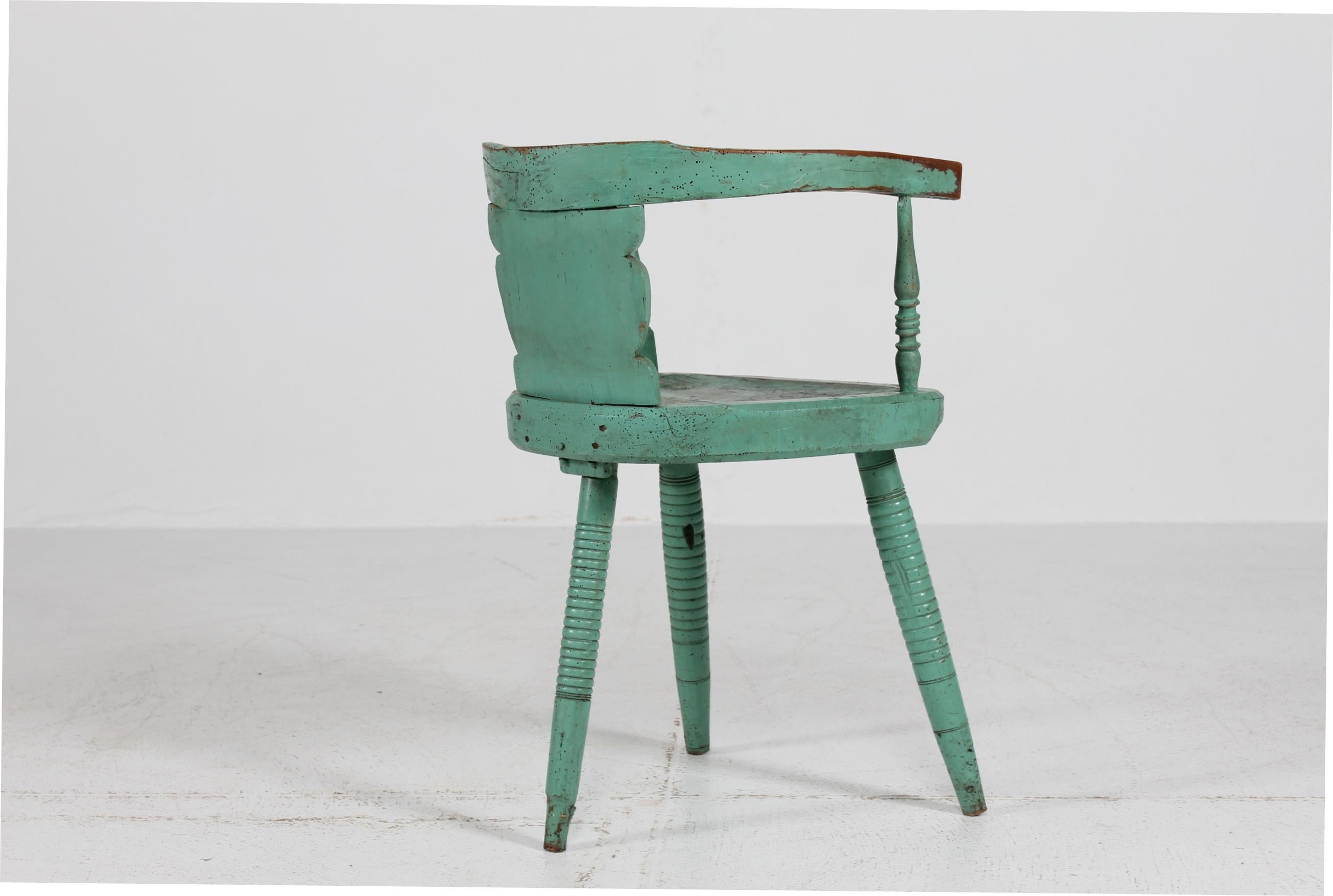 Sillón Sueco Antiguo Único de Madera Maciza con Pintura Verdigris Años 1850 en Bastante bueno estado para la venta en Silkeborg, Silkeborg
