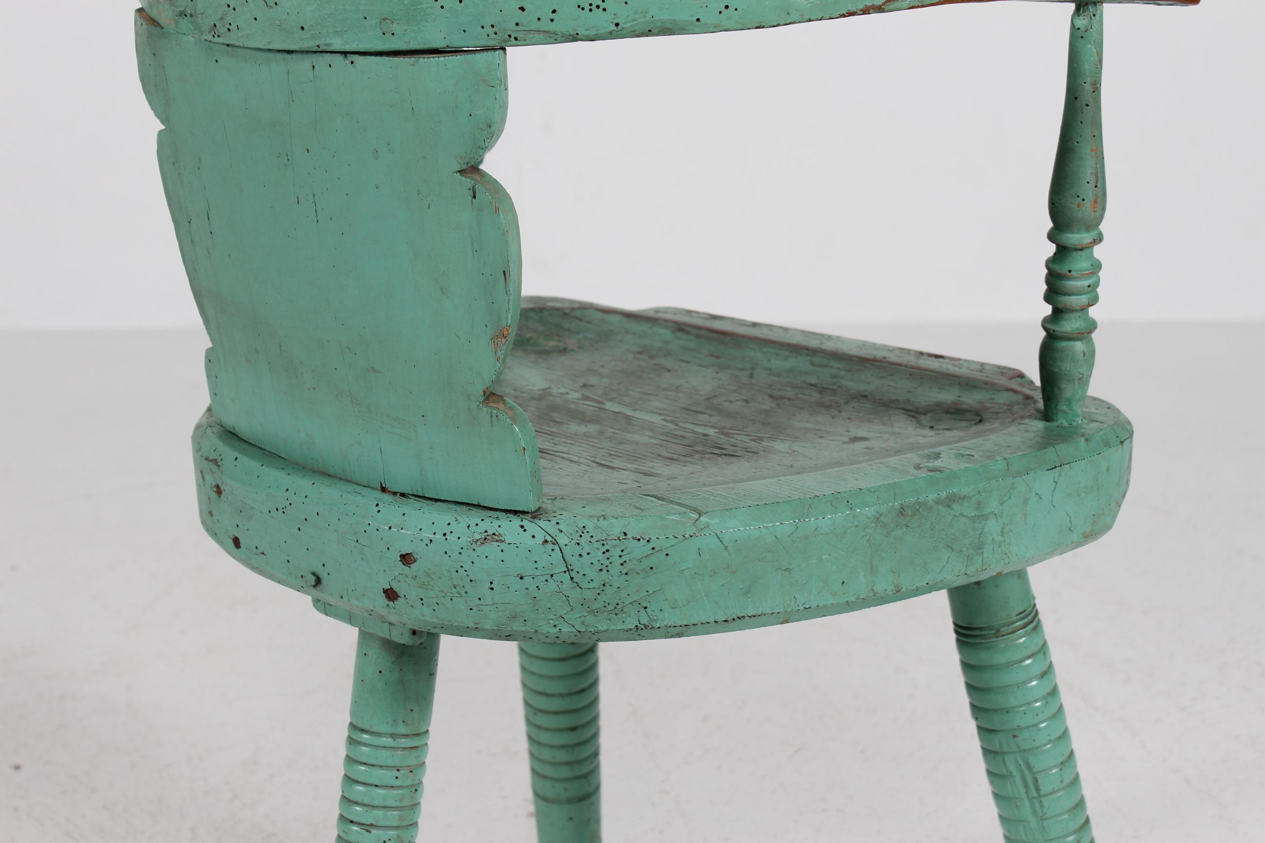Sillón Sueco Antiguo Único de Madera Maciza con Pintura Verdigris Años 1850 en venta 1