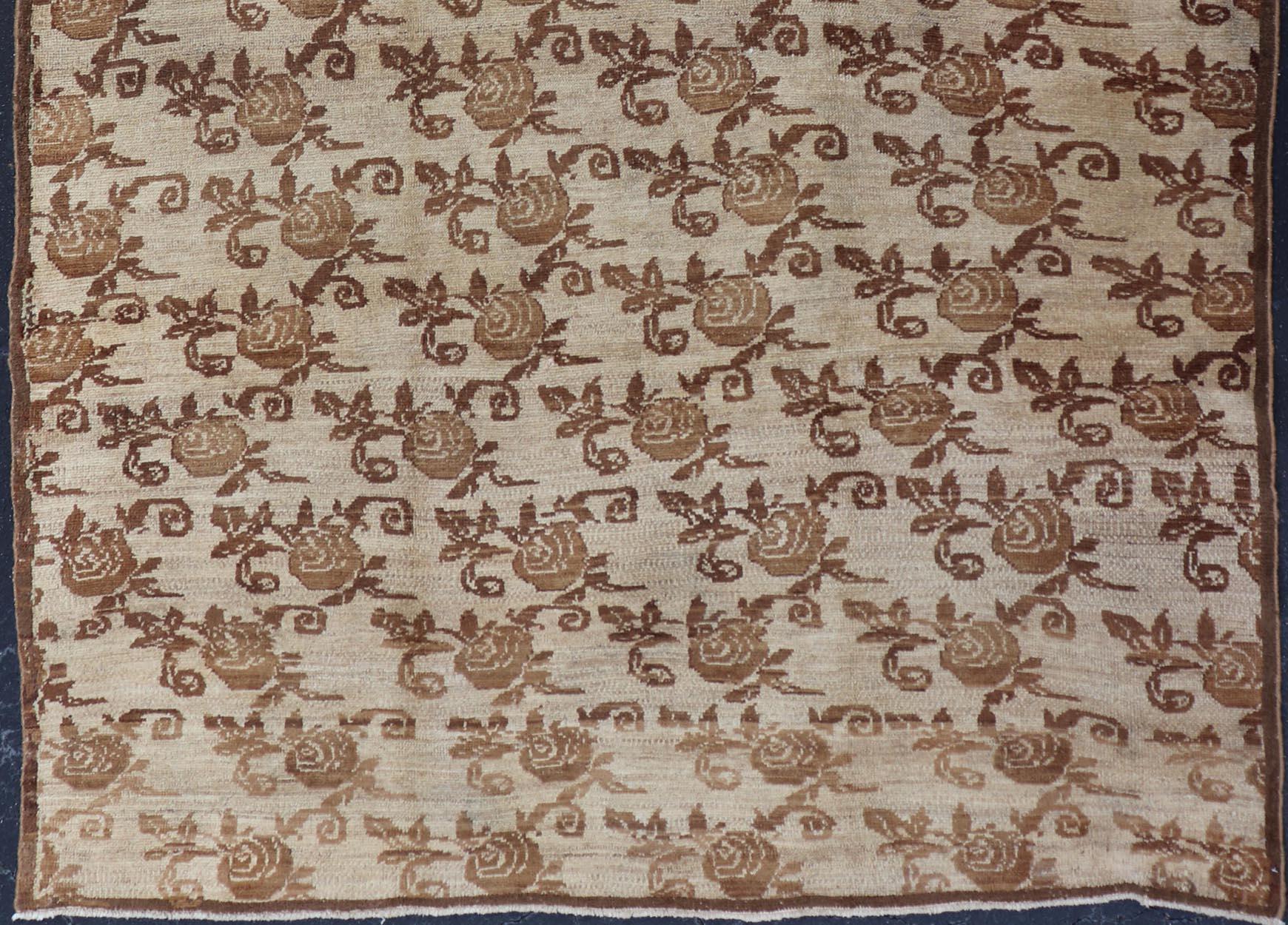 Unique Antique Turkish Konya Rug with All-Over Floral Pattern in Taupe and Brown For Sale 3