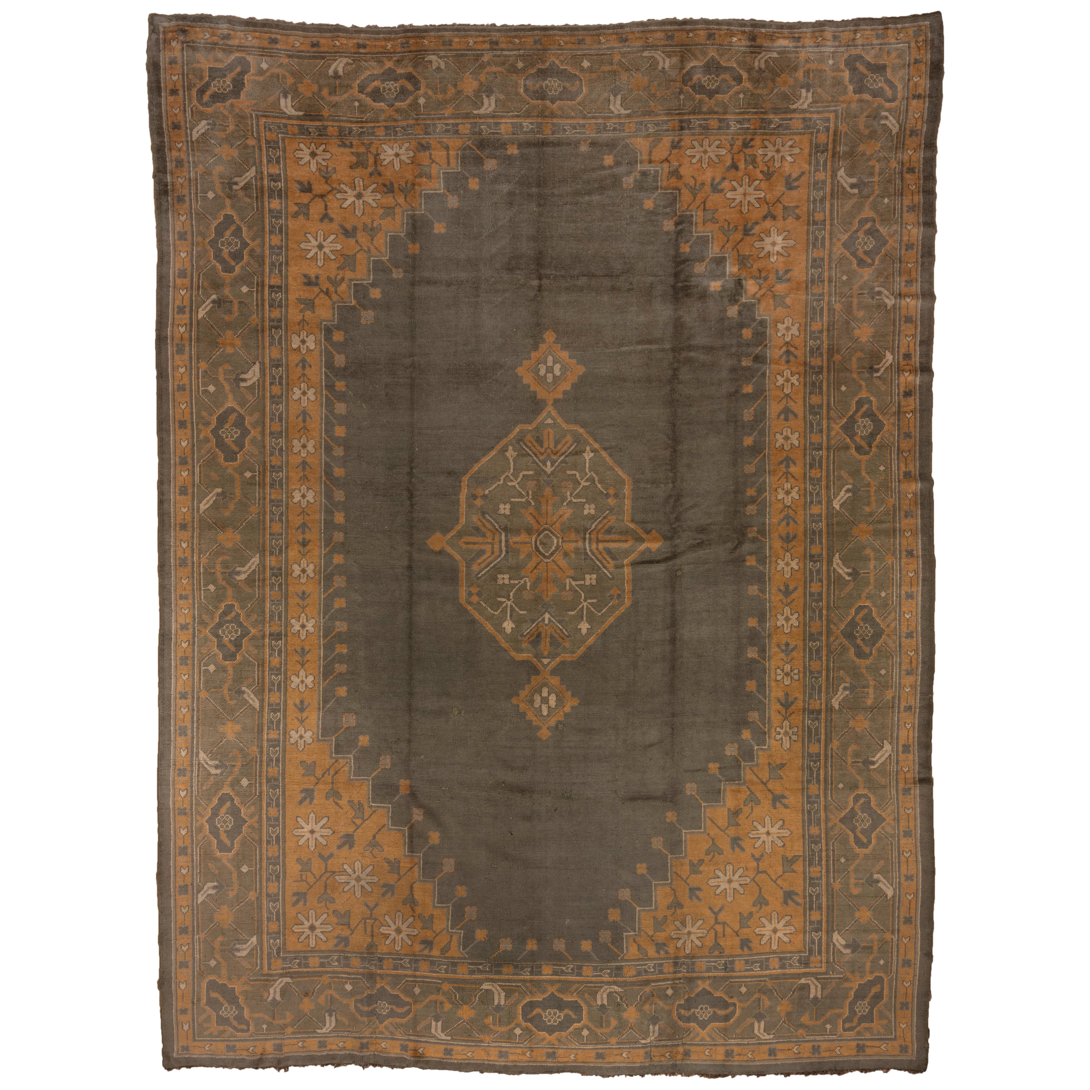 Unique Antique Turkish Oushak Rug, circa 1920s For Sale