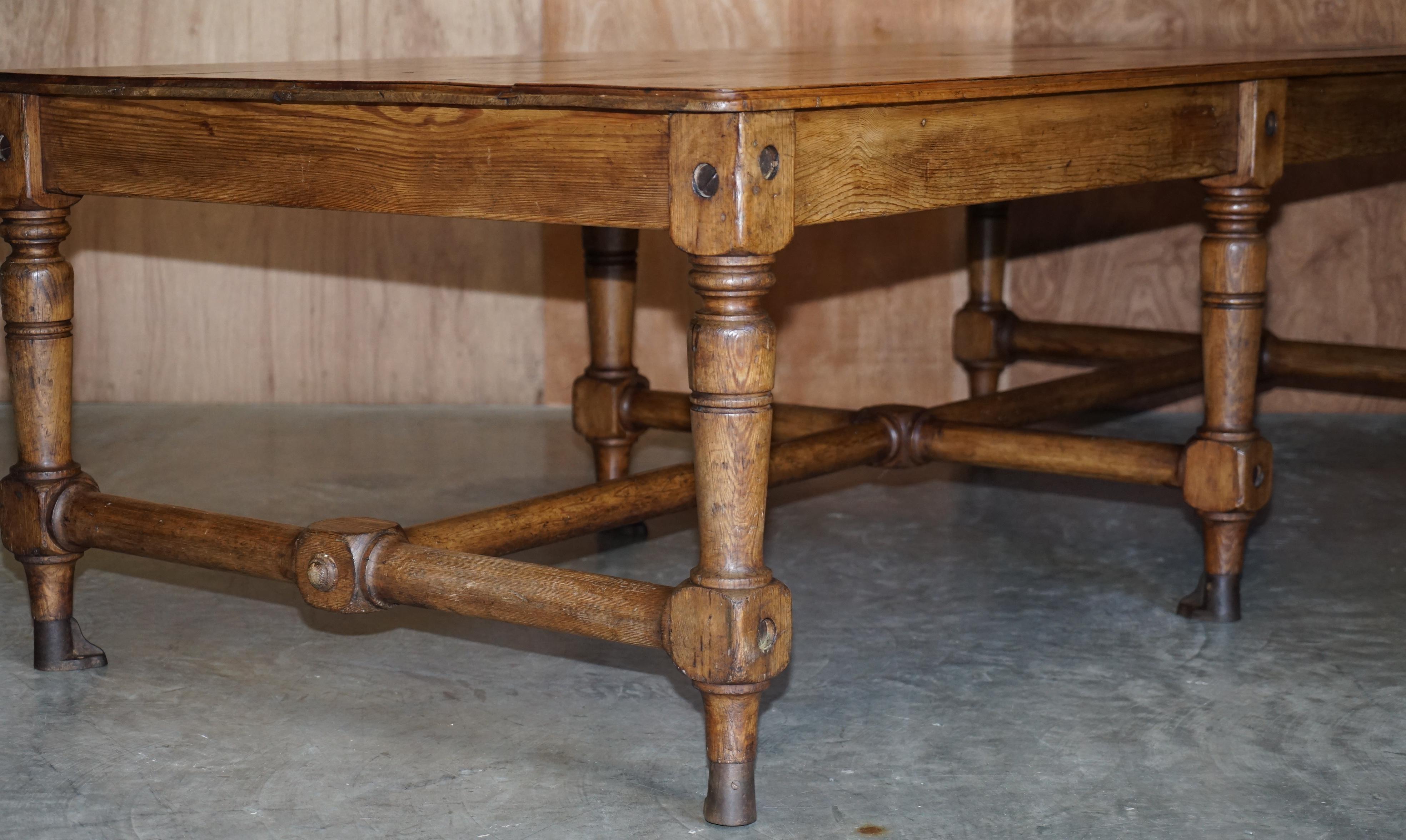 Mid-19th Century Unique Antique Victorian 1860 Ships Refectory Dining Table Phosphor Bronze Feet For Sale