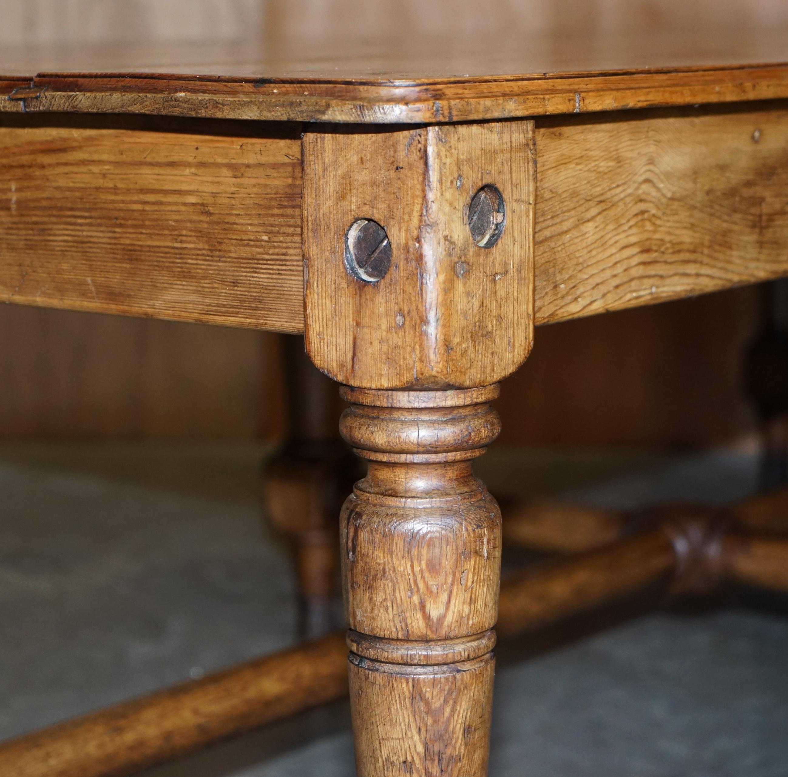 Pine Unique Antique Victorian 1860 Ships Refectory Dining Table Phosphor Bronze Feet For Sale