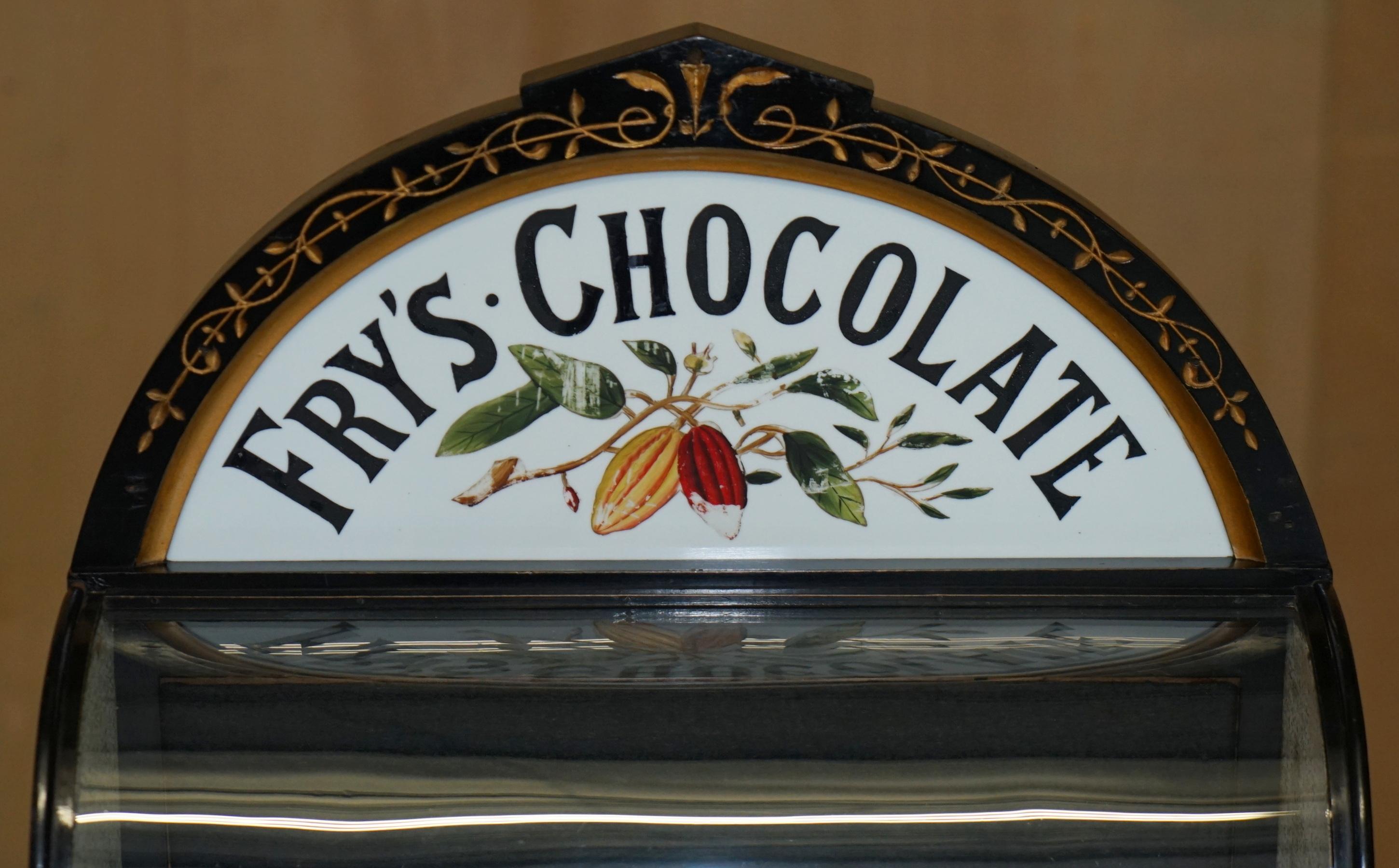 UNIQUE ANTIQUE VICTORIAN FRY's CHOCOLATE ROYAL CREST GLASS DISPLAY CASE CABINET For Sale 5