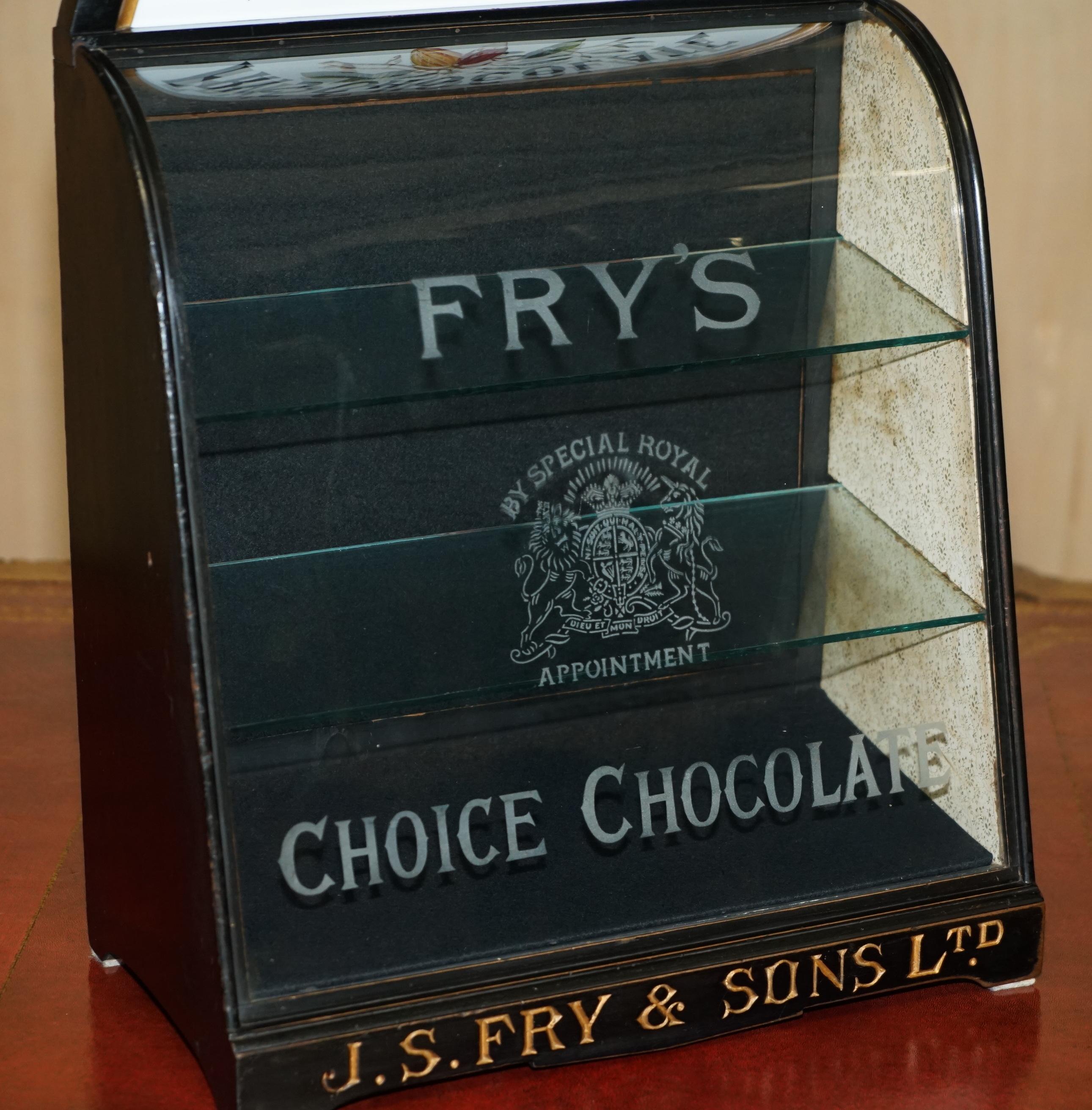 Victorian UNIQUE ANTIQUE VICTORIAN FRY's CHOCOLATE ROYAL CREST GLASS DISPLAY CASE CABINET For Sale