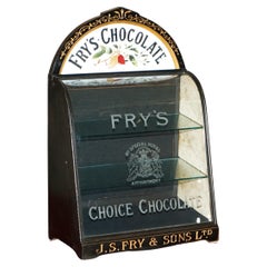 UNIQUE CABINET ANTIQUE VICTORIAN FRY's CHOCOLATE ROYAL CREST GLASS DISPLAY CASE