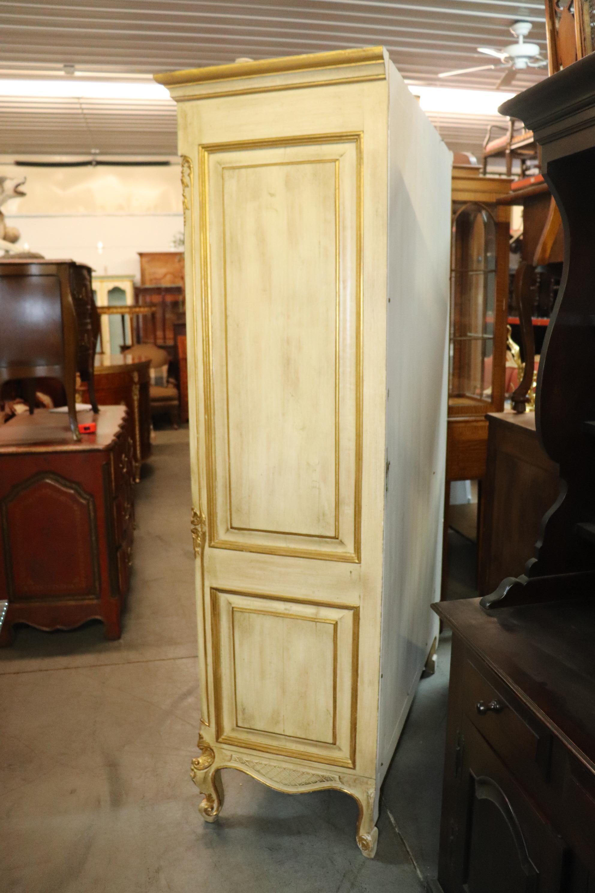 Unique Antique White Painted and Gilded Armoire China Cabinet Vitrine circa 1940 7