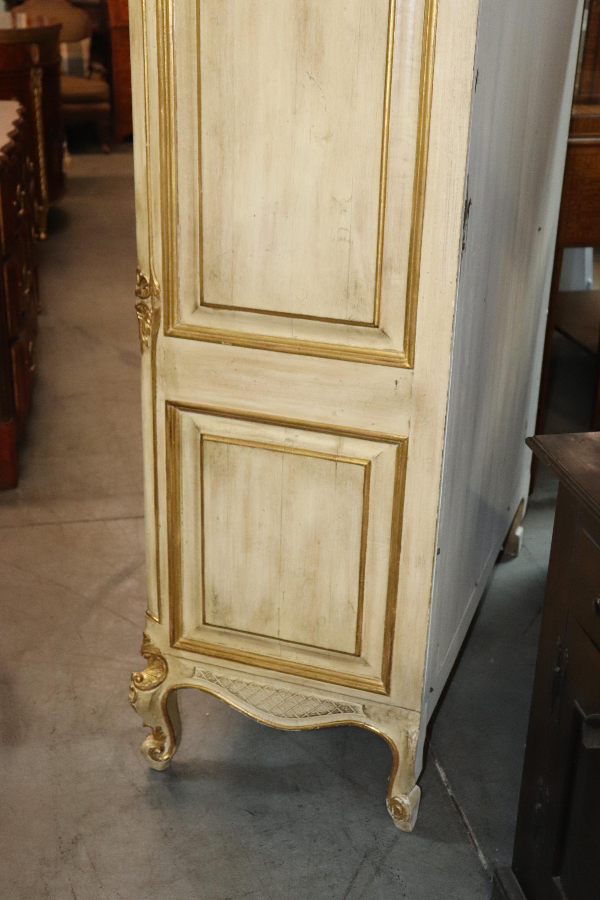 Unique Antique White Painted and Gilded Armoire China Cabinet Vitrine circa 1940 9