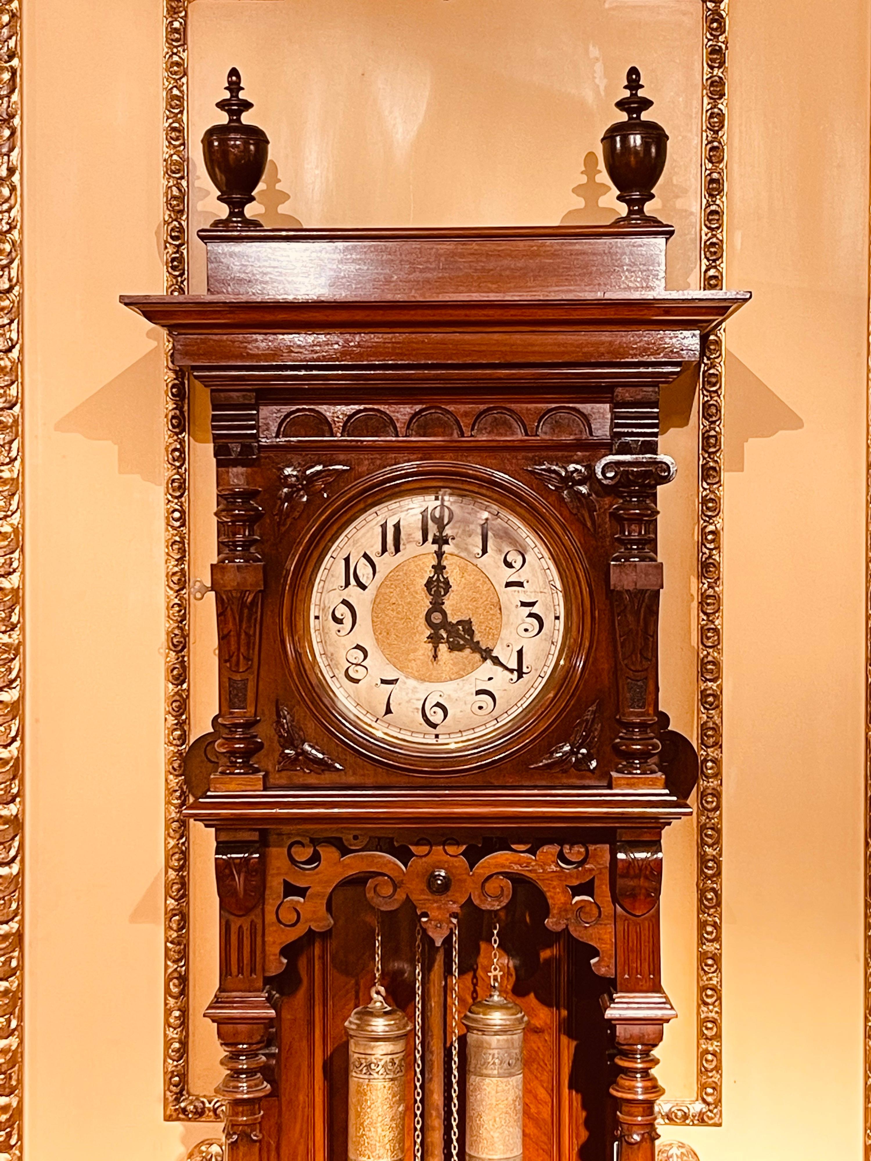 German Unique Antique Wilhelminian Style Grandfather Clock, Walnut, 19th Century