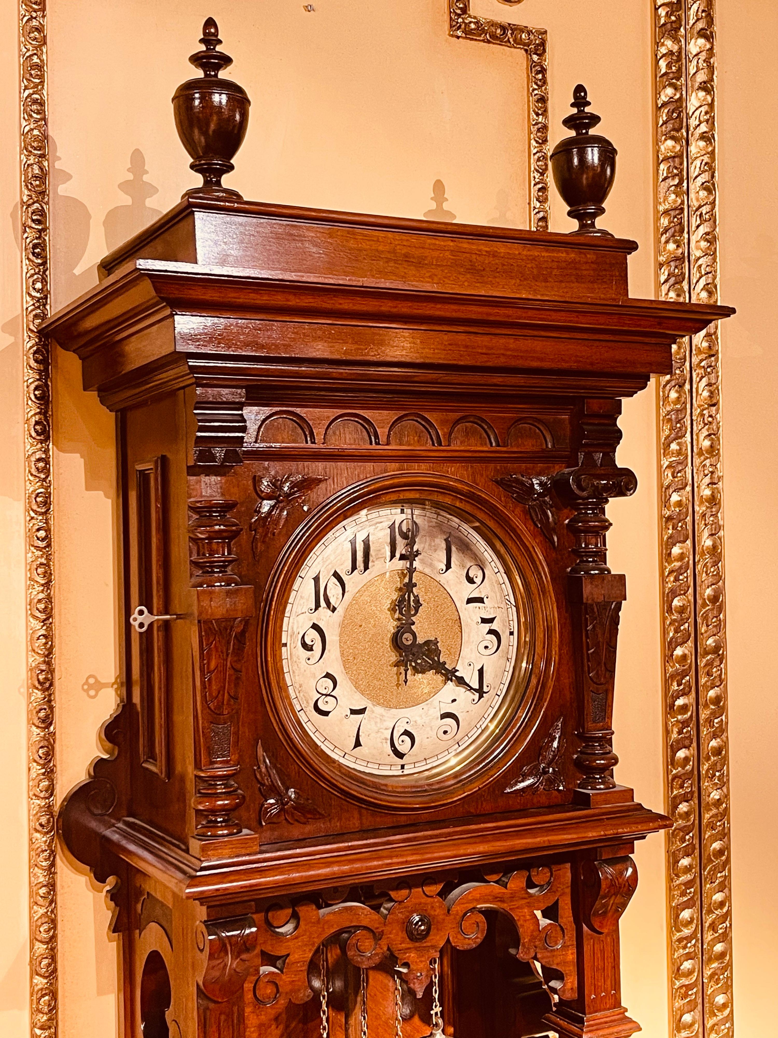 Late 19th Century Unique Antique Wilhelminian Style Grandfather Clock, Walnut, 19th Century