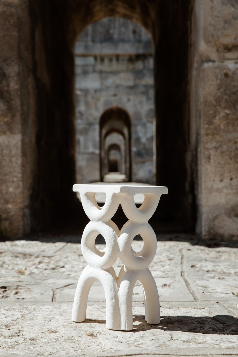 Turkish Unique Arch Square White Stool by Mesut Öztürk For Sale