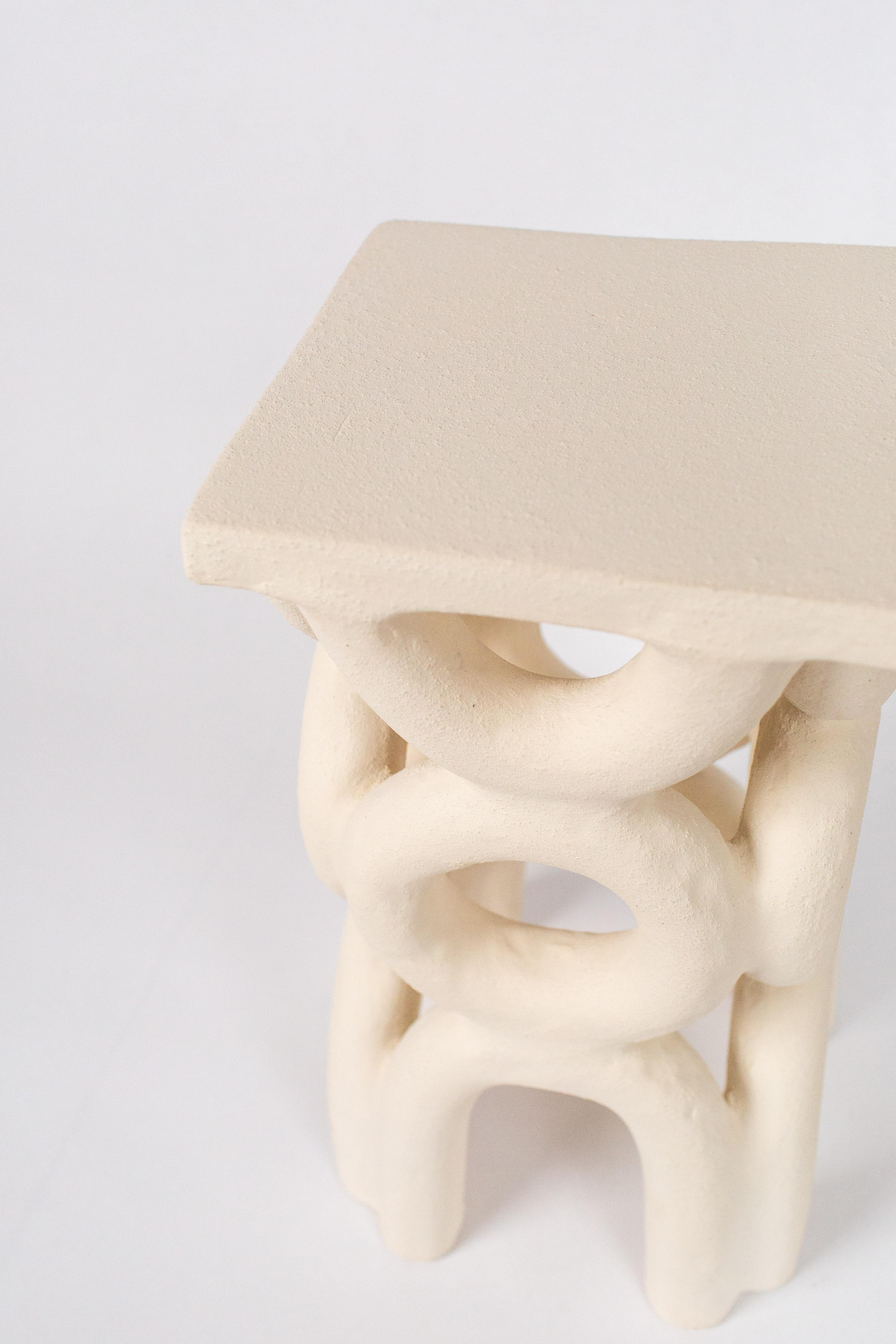 Contemporary Unique Arch Square White Stool by Mesut Öztürk
