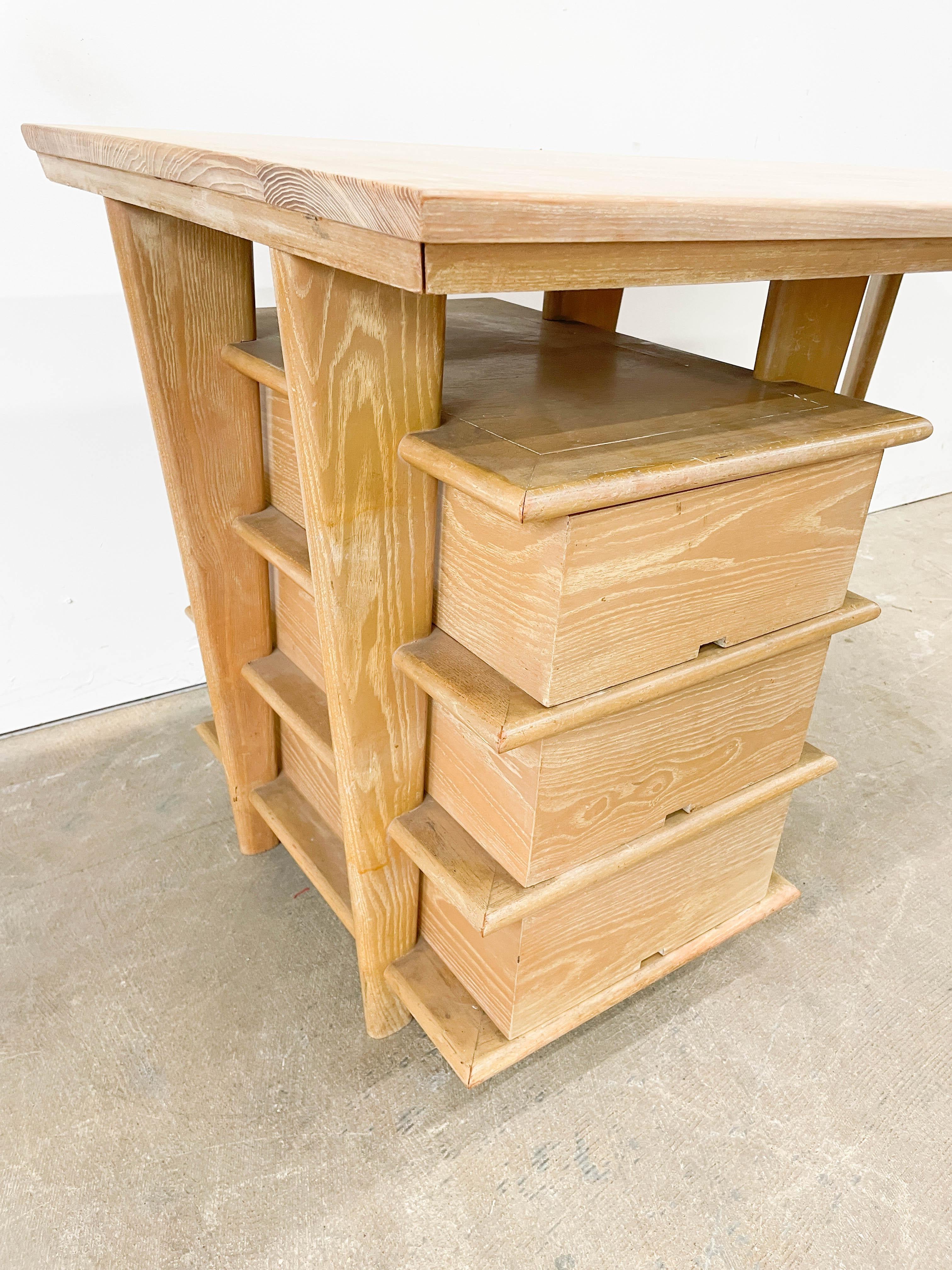 Unique Architectural Limed Oak Desk For Sale 5