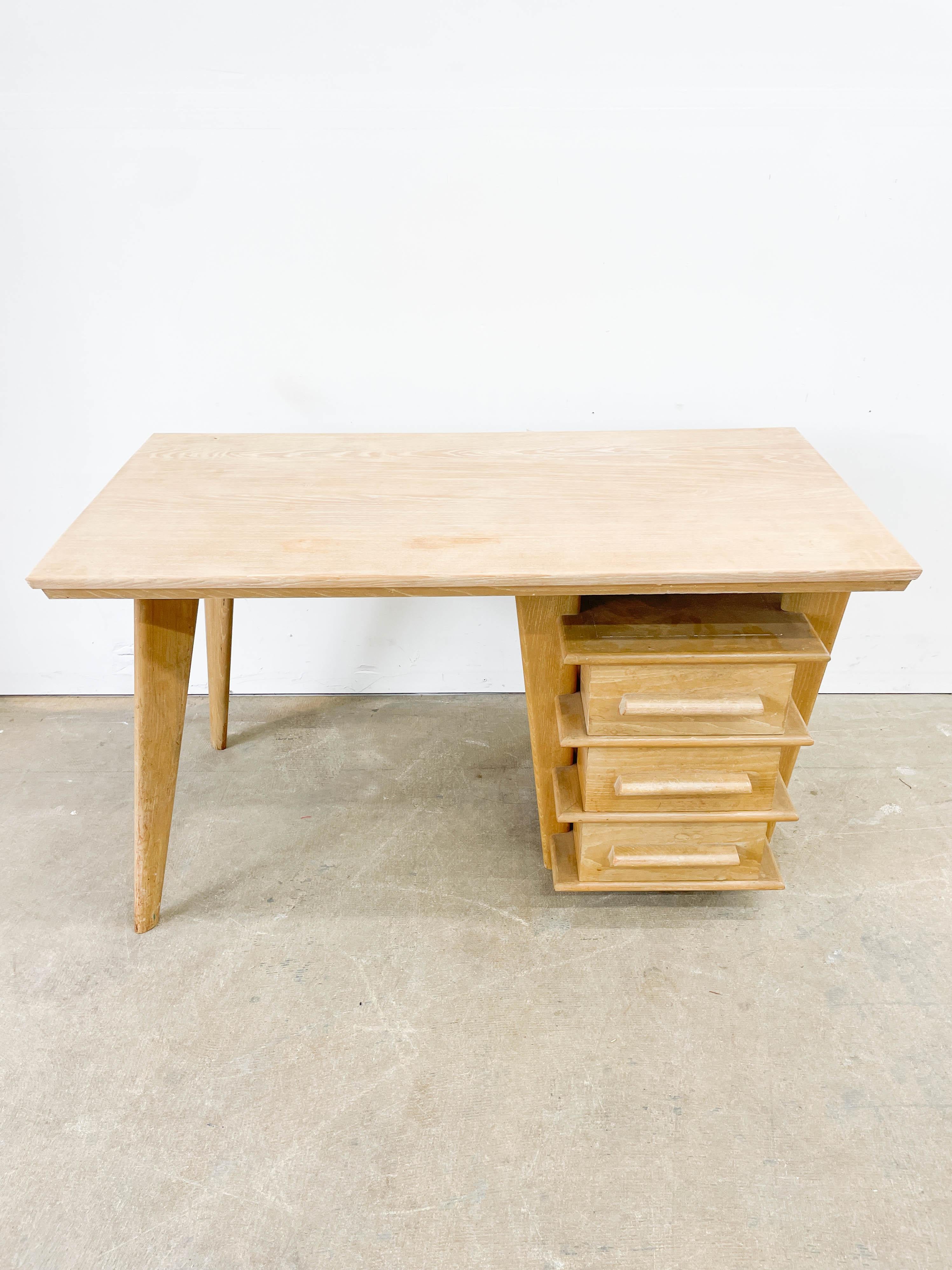 Modern Unique Architectural Limed Oak Desk For Sale