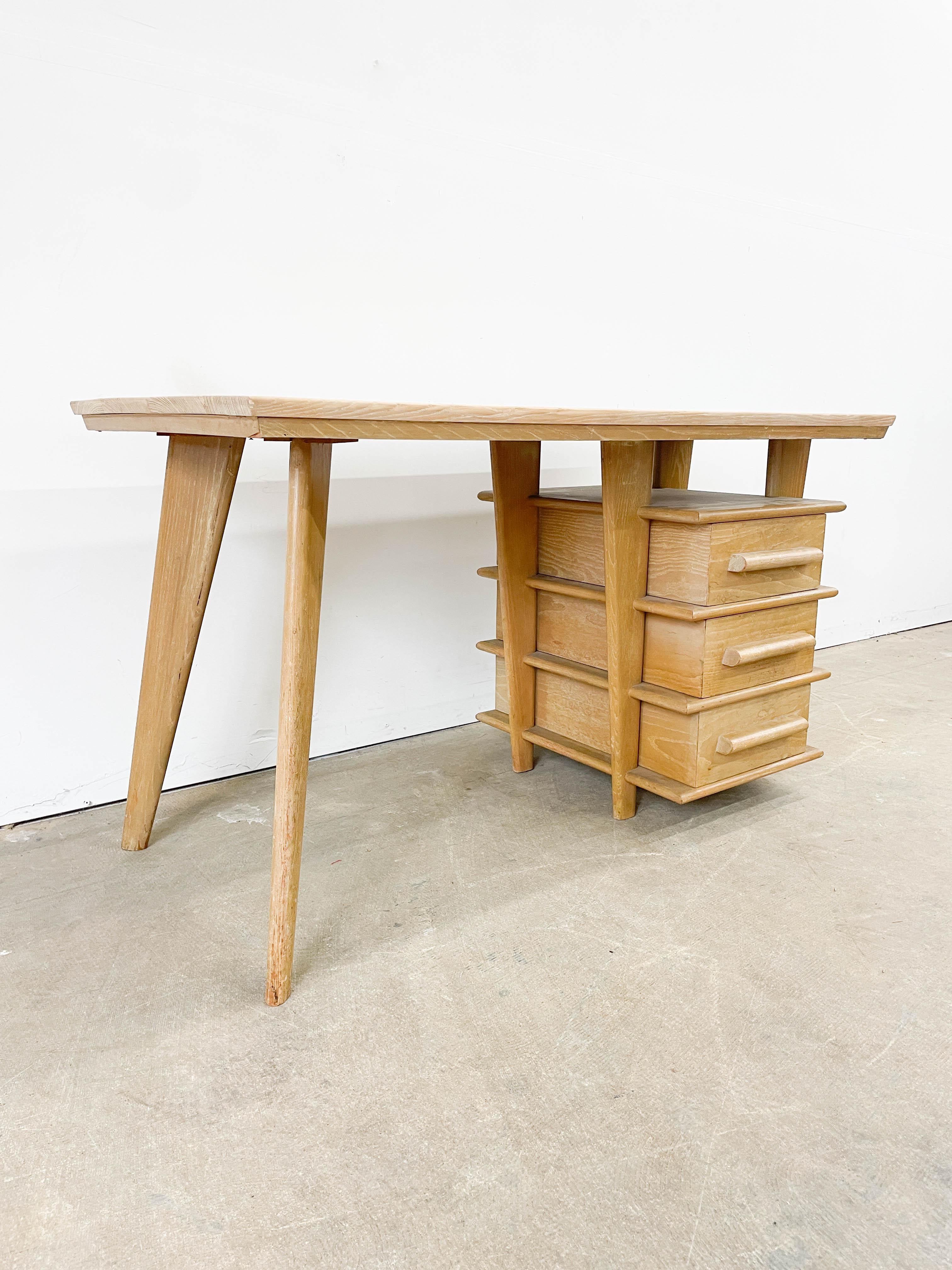 French Unique Architectural Limed Oak Desk For Sale
