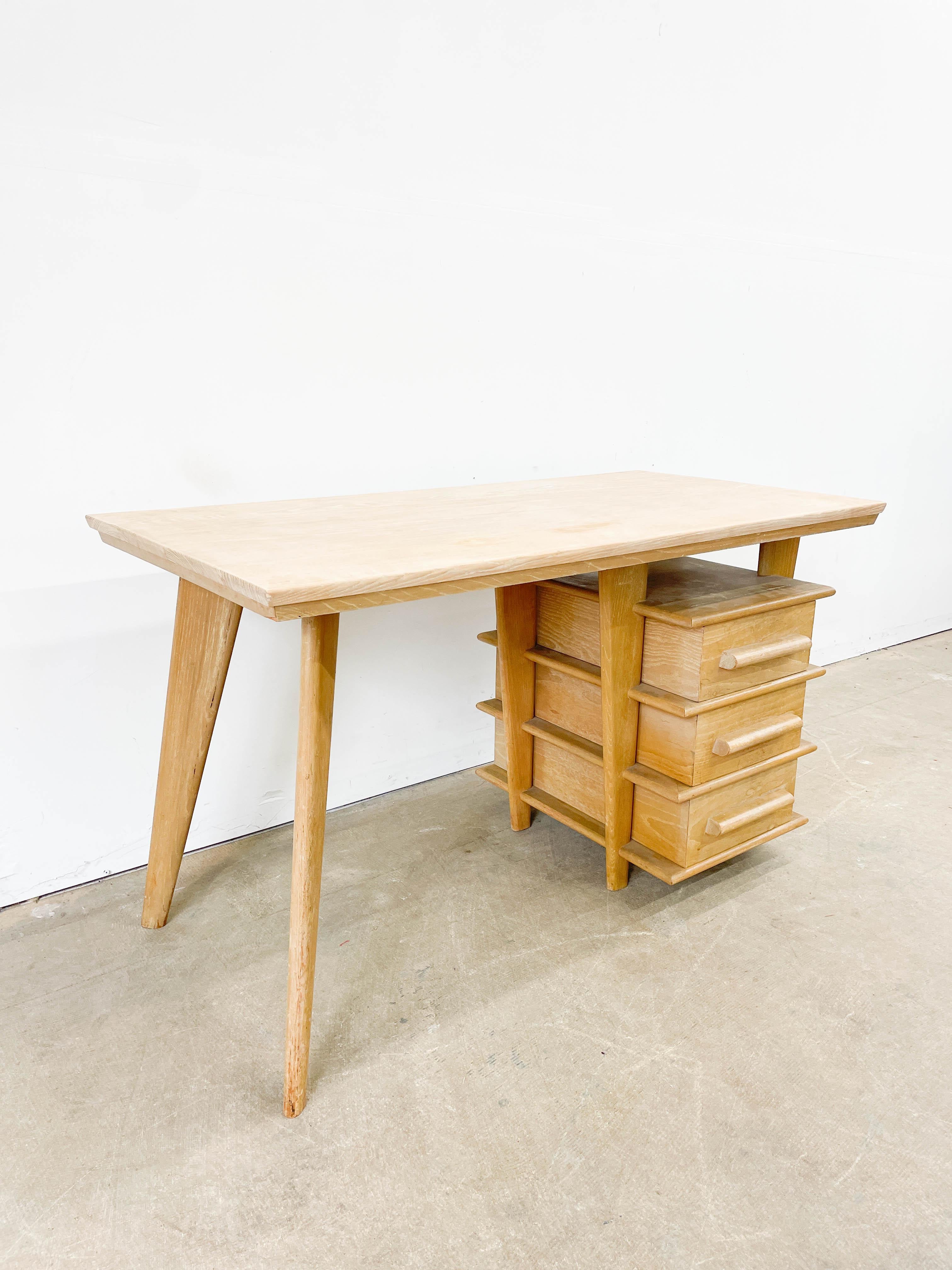 Unique Architectural Limed Oak Desk In Good Condition For Sale In Kalamazoo, MI