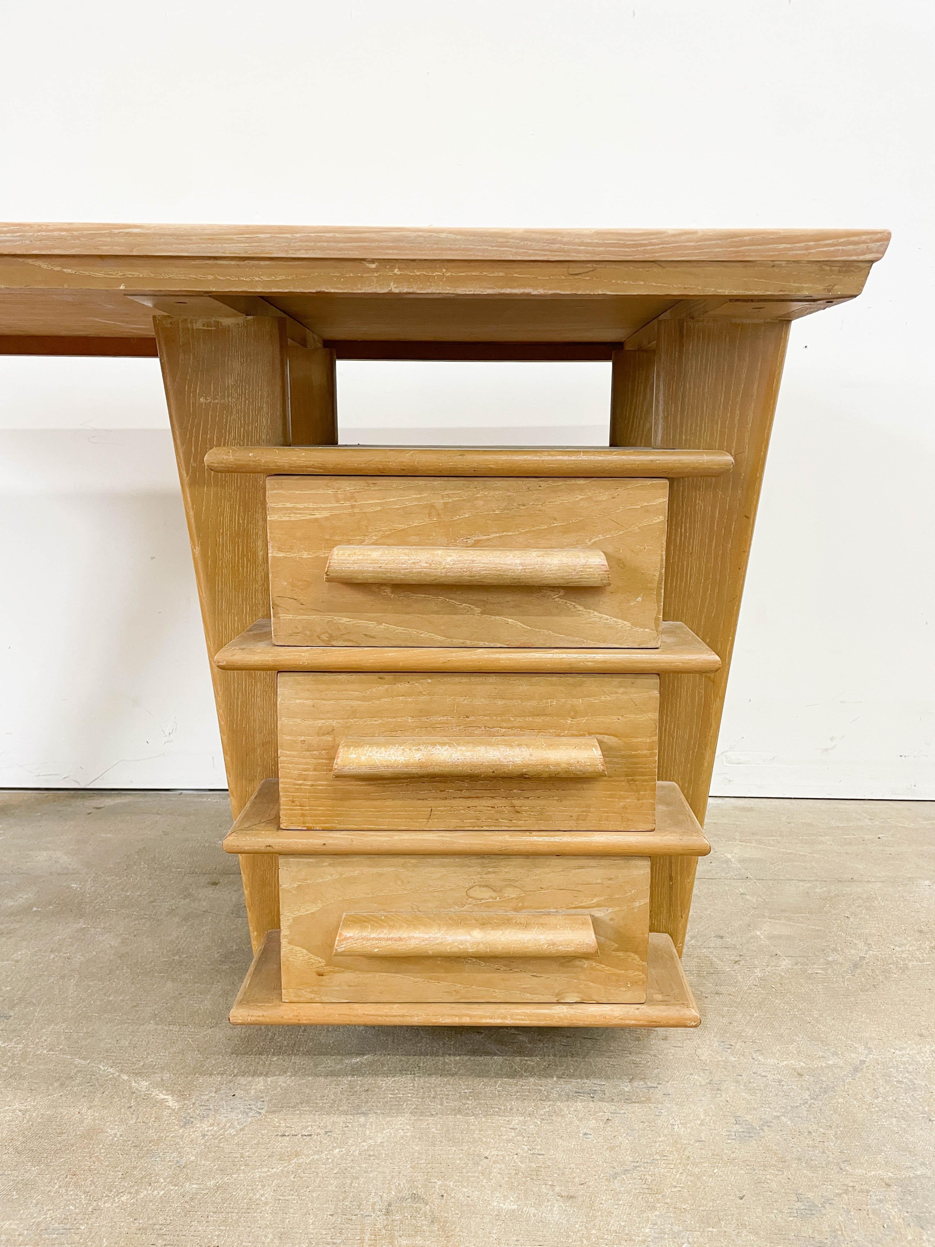 20th Century Unique Architectural Limed Oak Desk For Sale