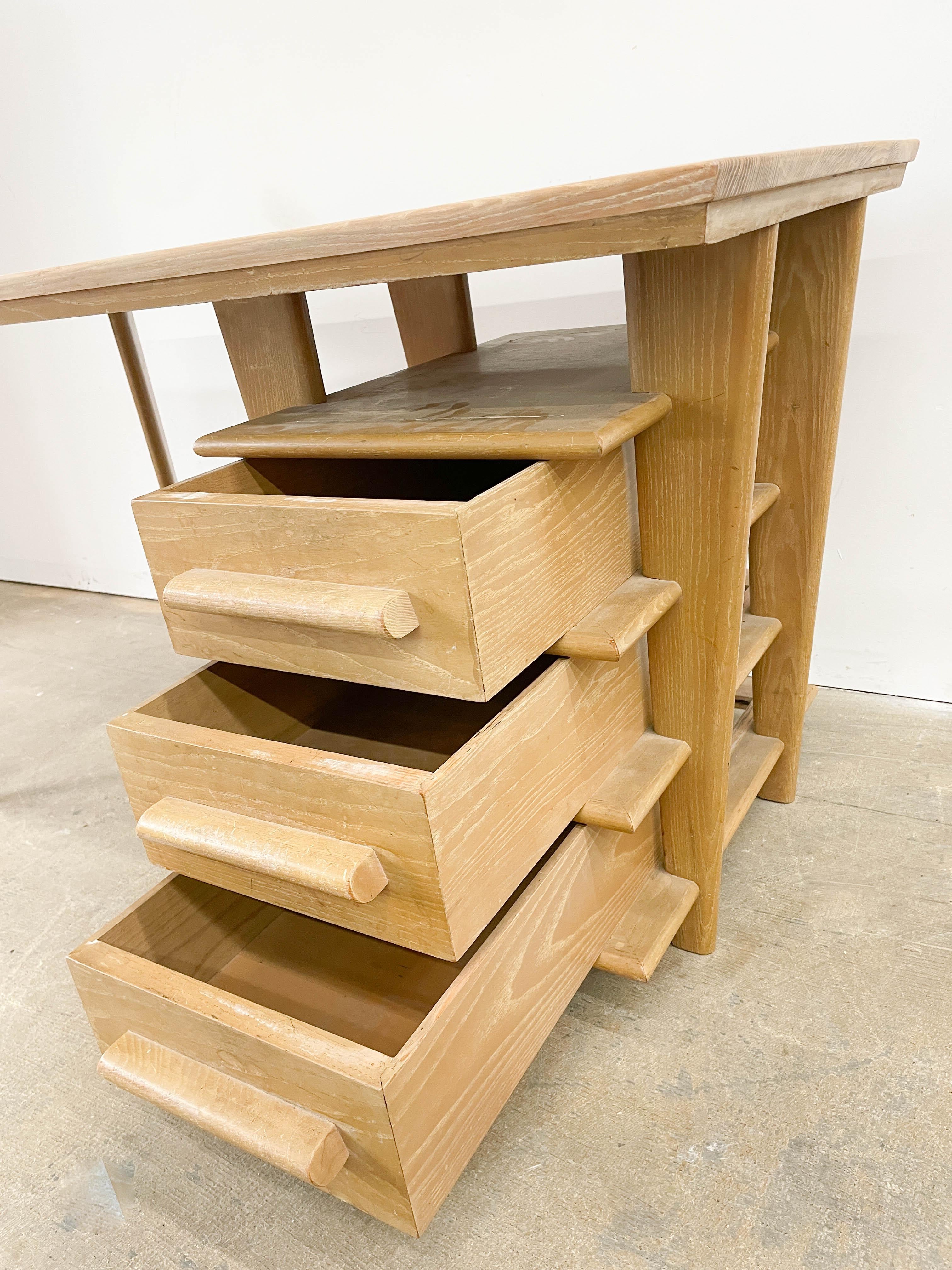 Unique Architectural Limed Oak Desk For Sale 1