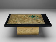 Unique Armand Jonckers Coffee Table in Brass and Malachite Inlay