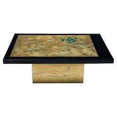 Unique Armand Jonckers Coffee Table in Brass and Malachite Inlay